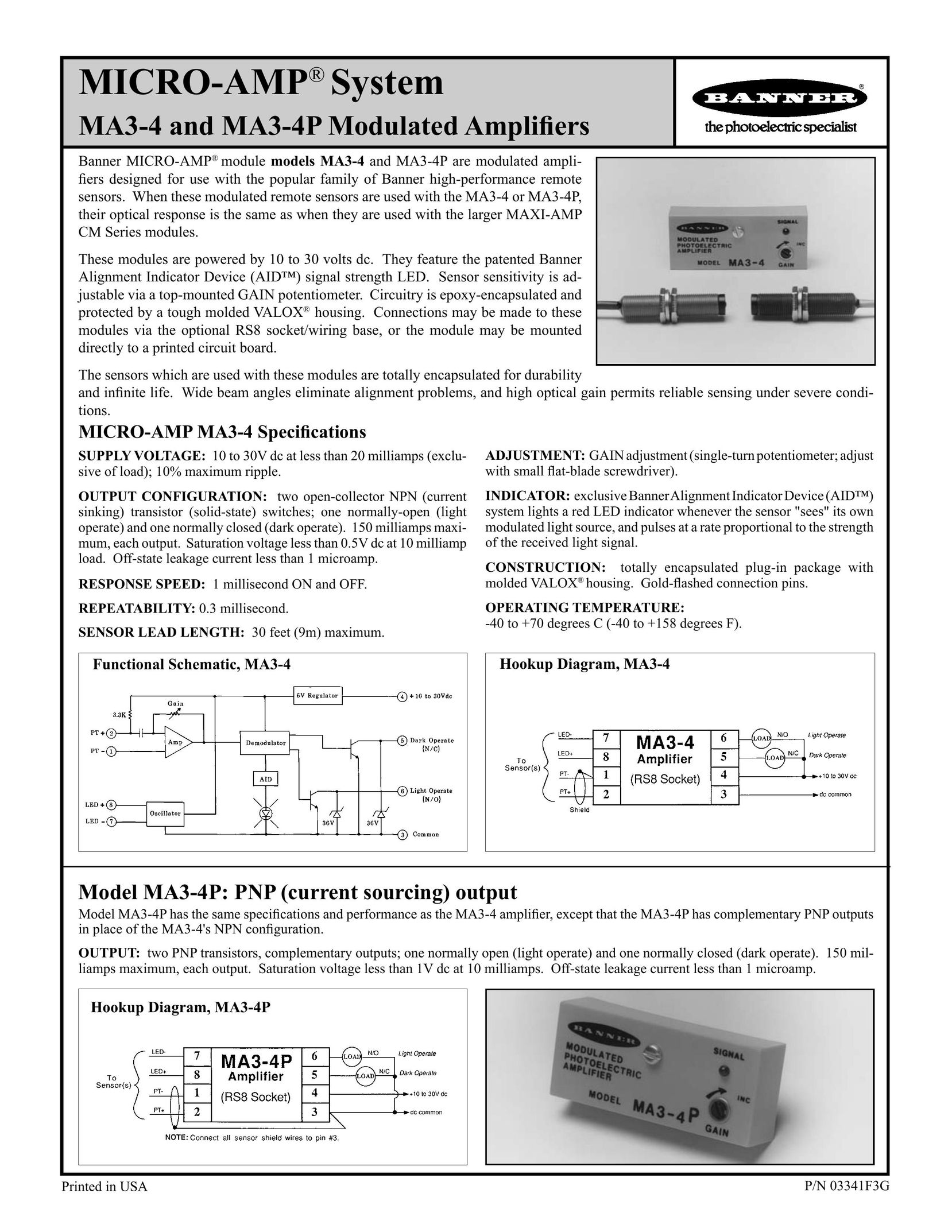 Banner MA3-4P Stereo Amplifier User Manual