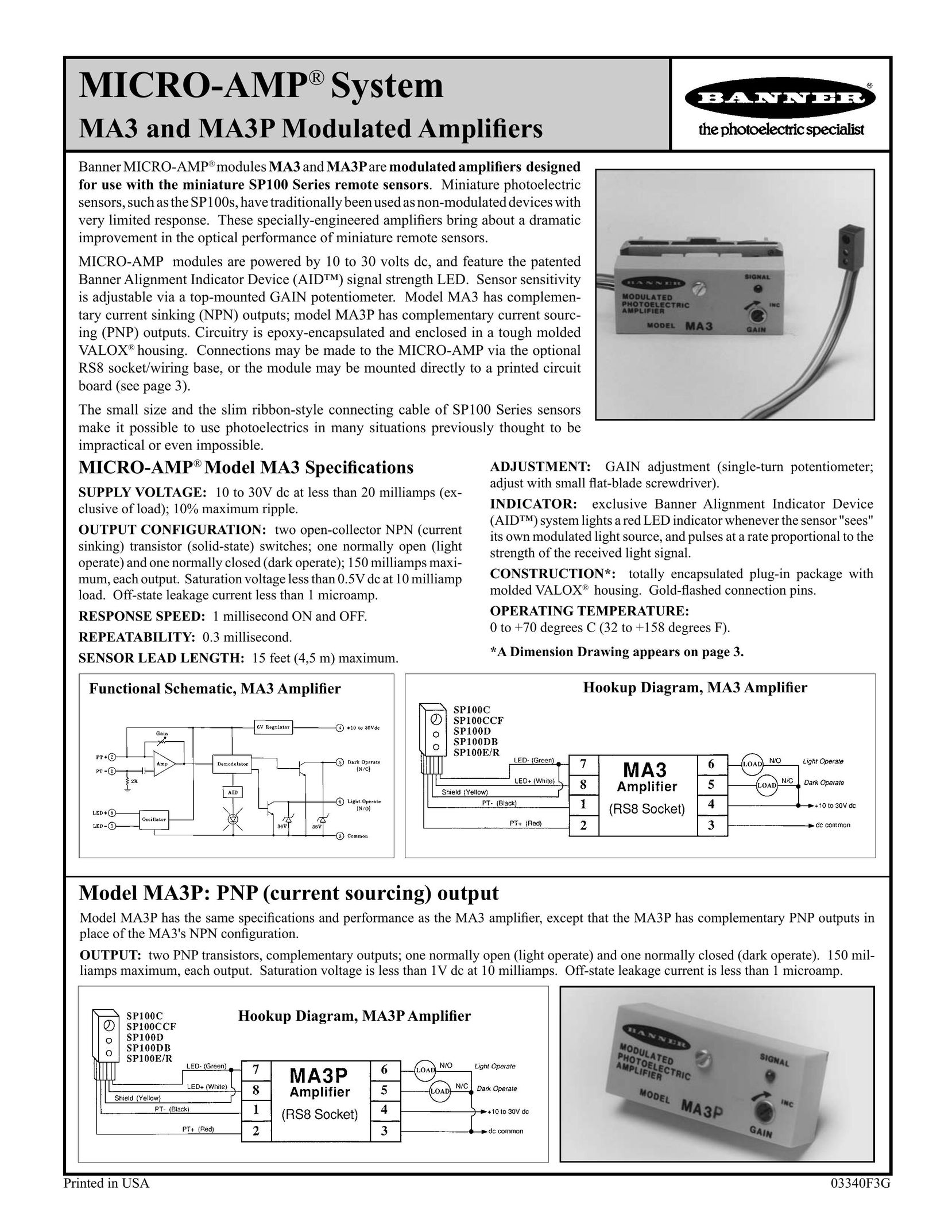Banner MA3P Stereo Amplifier User Manual