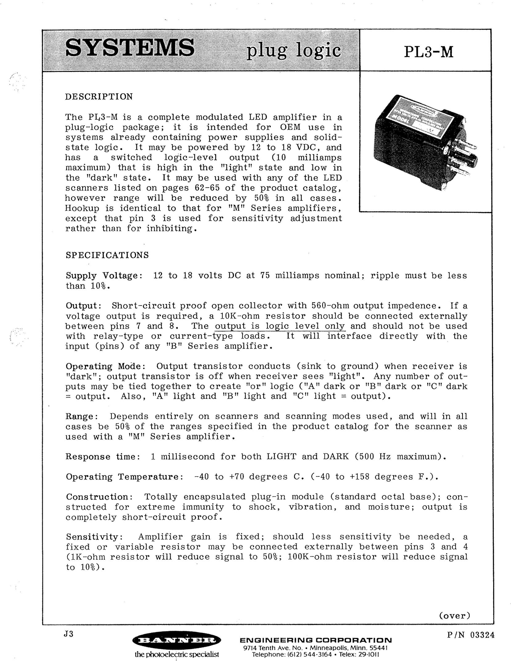 Banner PL3-M Stereo Amplifier User Manual