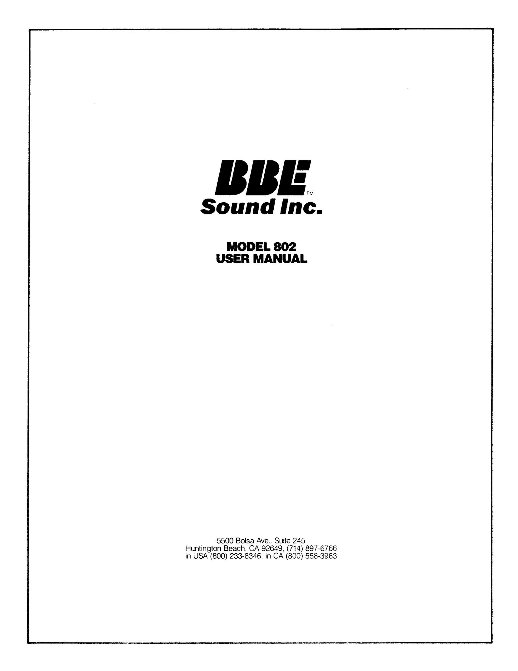 BBE BBE 802 Stereo Amplifier User Manual