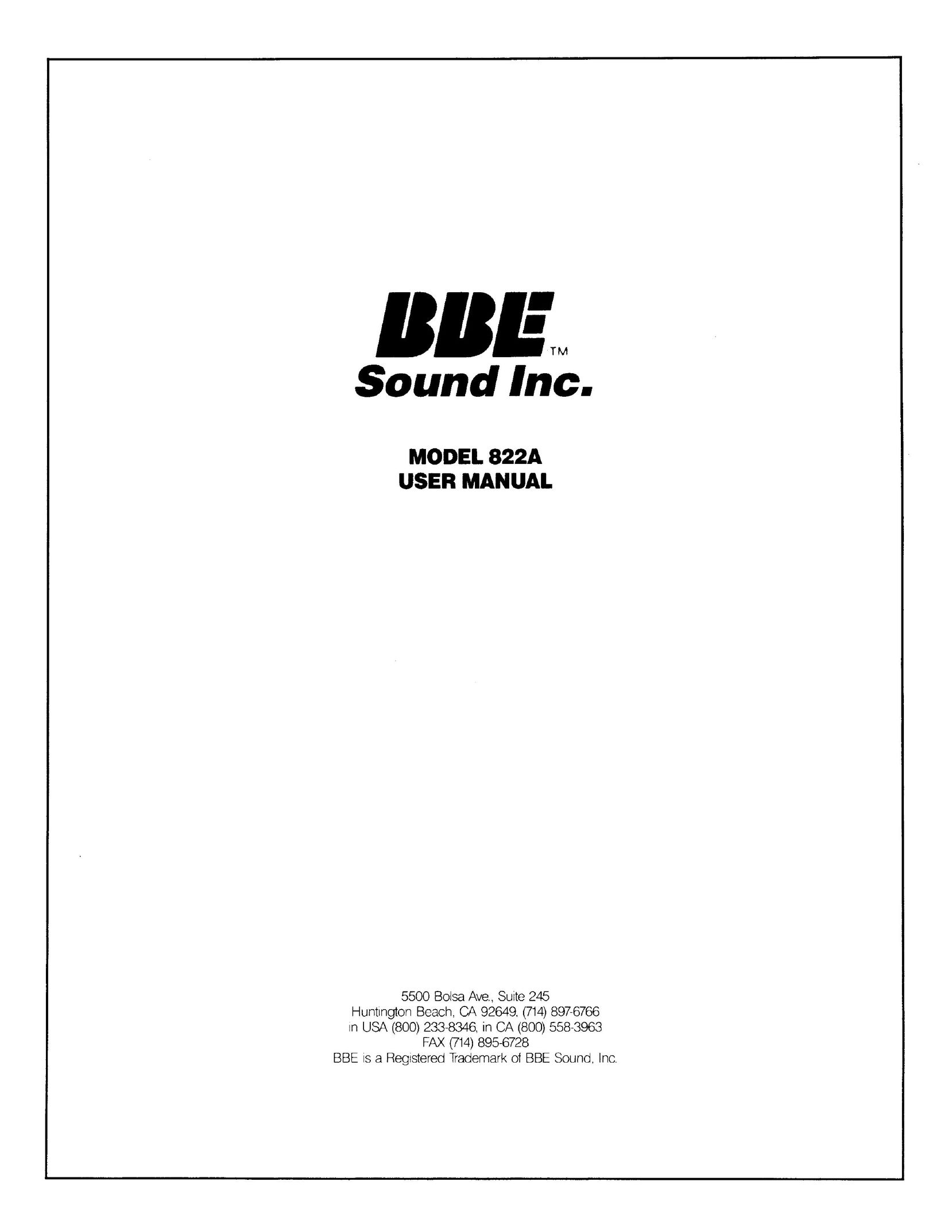 BBE BBE 822A Stereo Amplifier User Manual