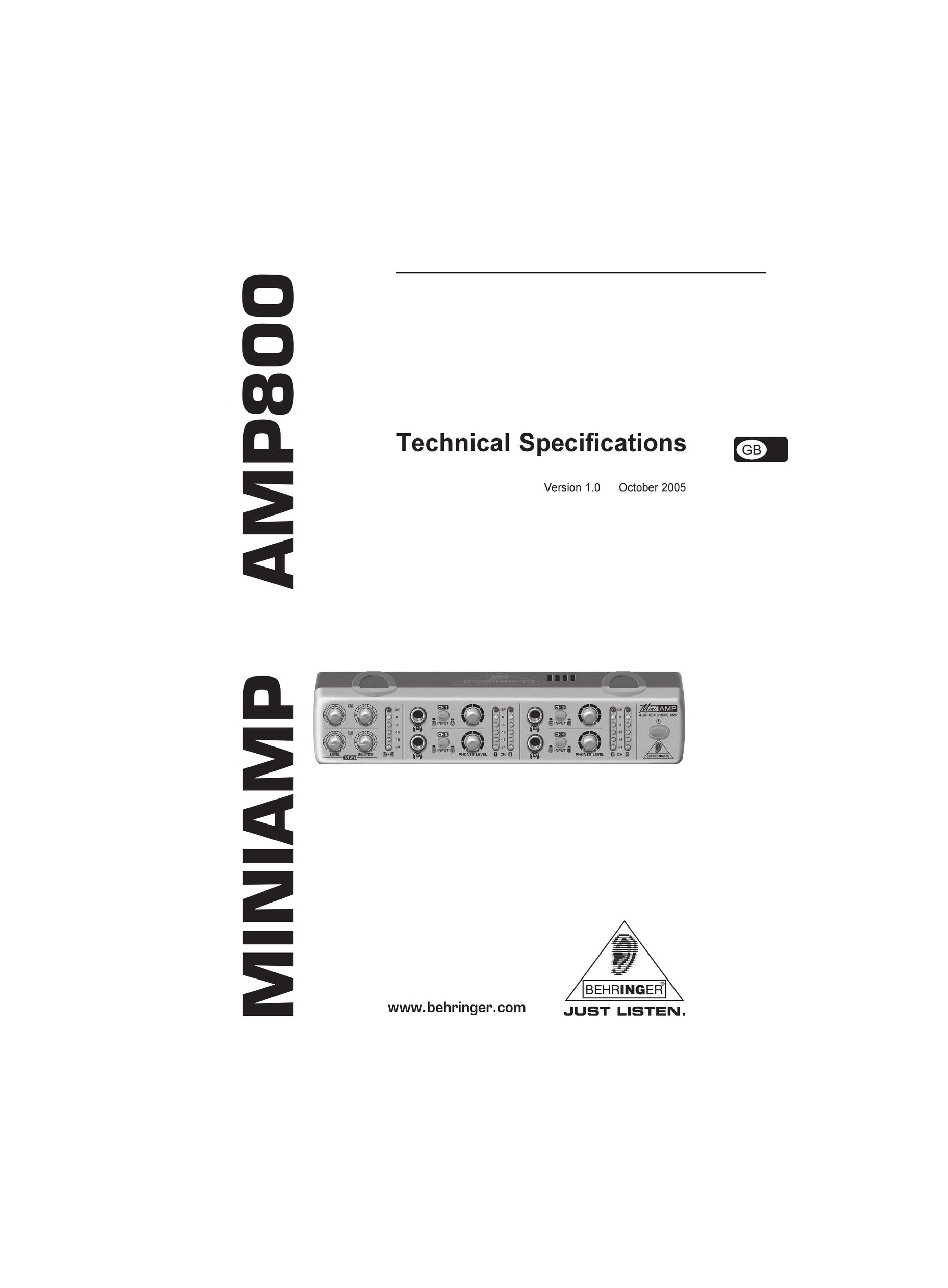 Behringer AMP800 Stereo Amplifier User Manual