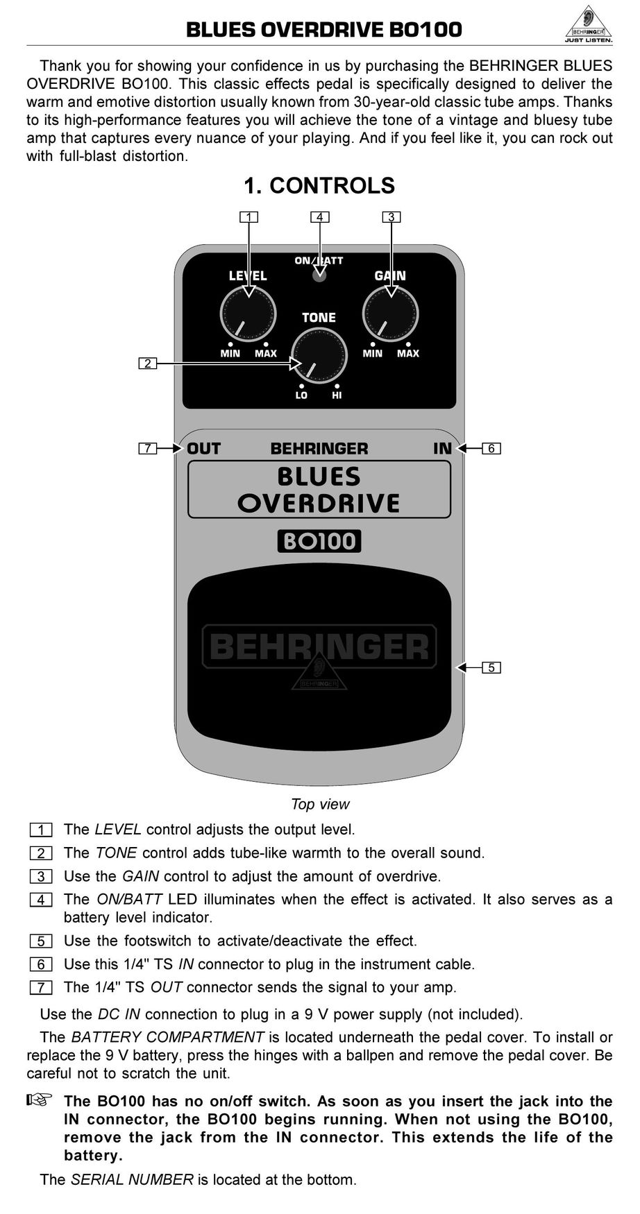 Behringer BO100 Stereo Amplifier User Manual