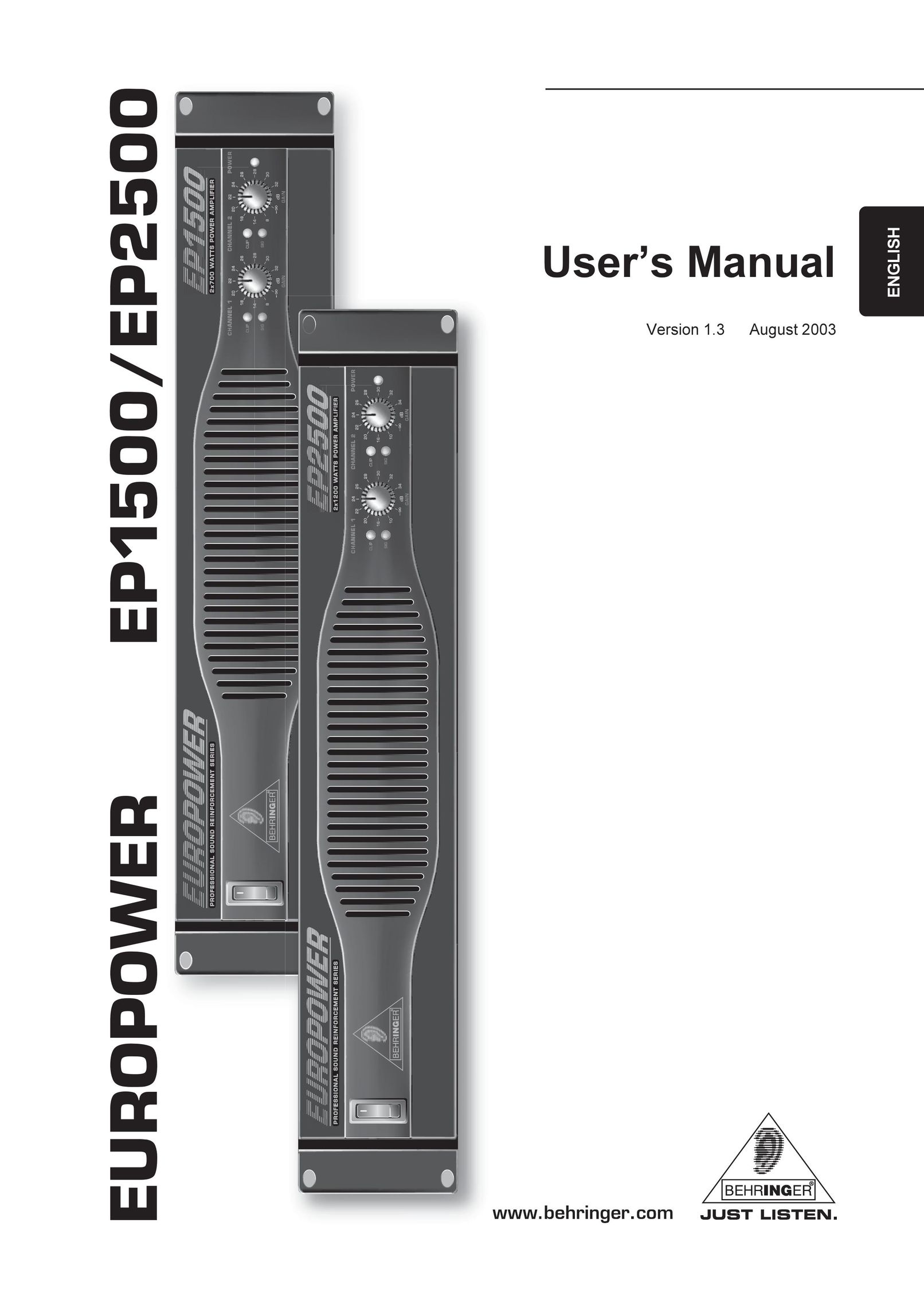 Behringer EUROPOWEREP1500 Stereo Amplifier User Manual