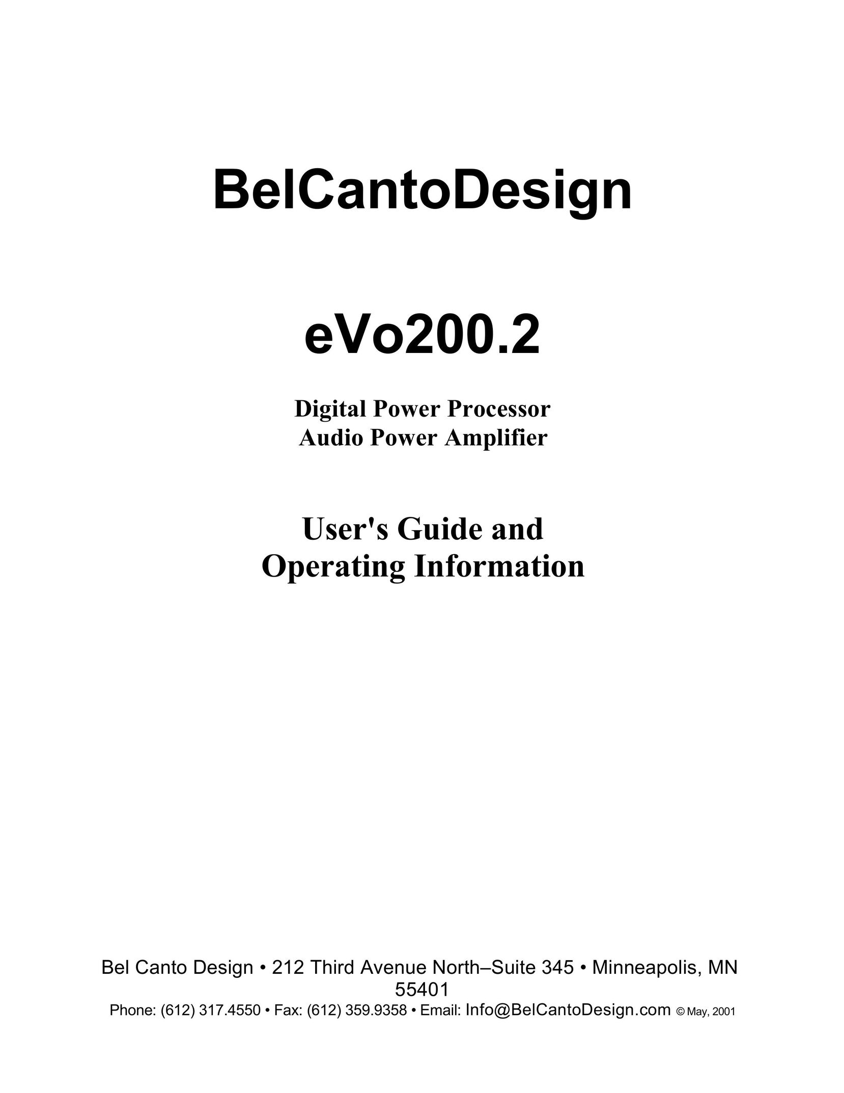 Bel Canto Design eVo200.2 Stereo Amplifier User Manual