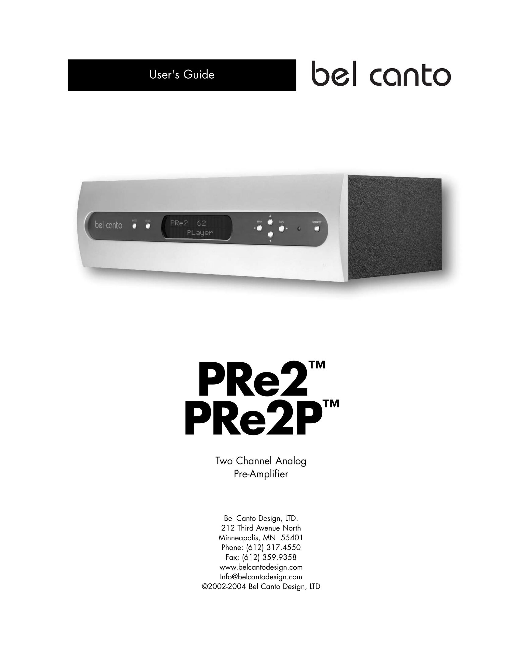 Bel Canto Design PRe2TM PRe2PTM Stereo Amplifier User Manual