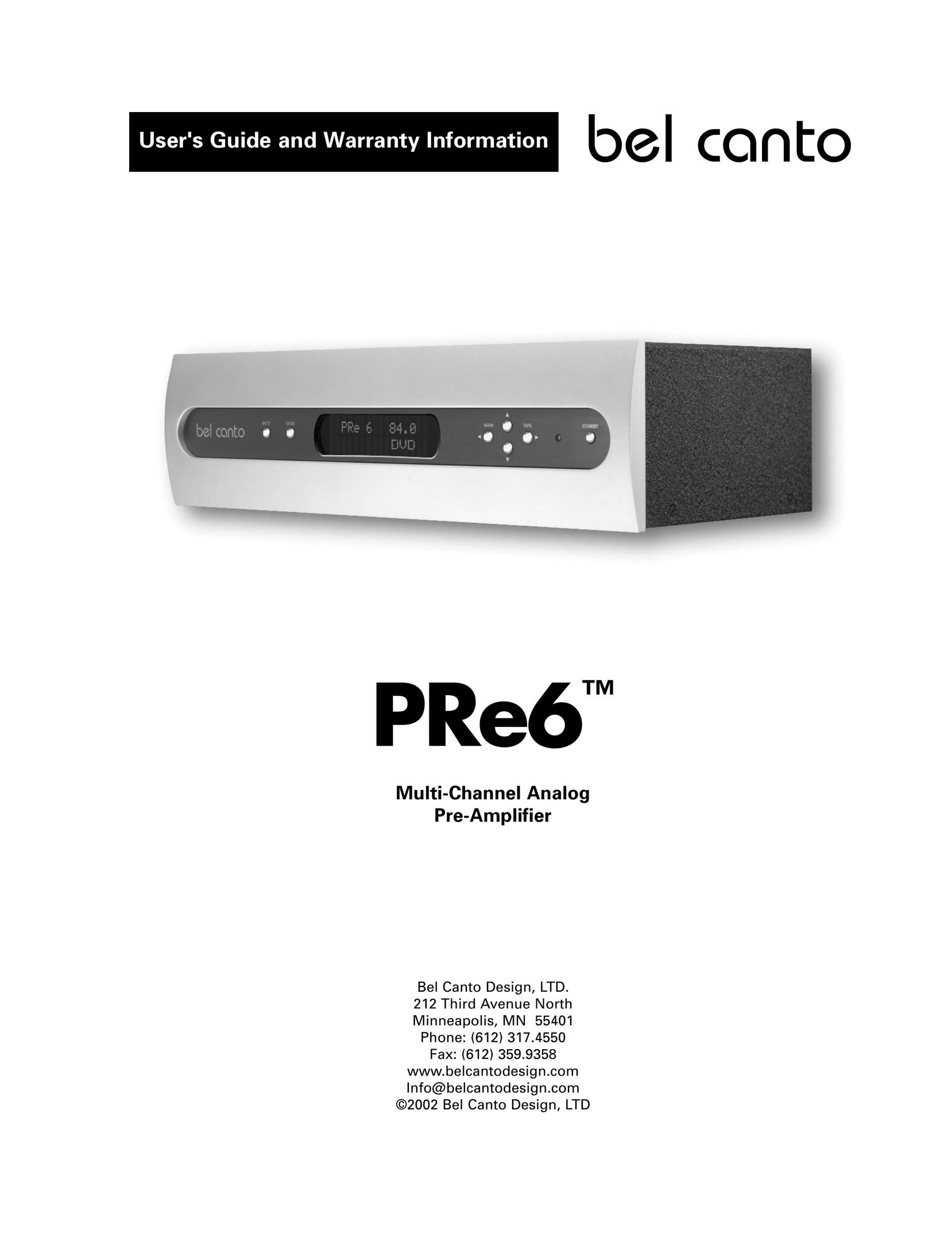 Bel Canto Design PRe6 Stereo Amplifier User Manual