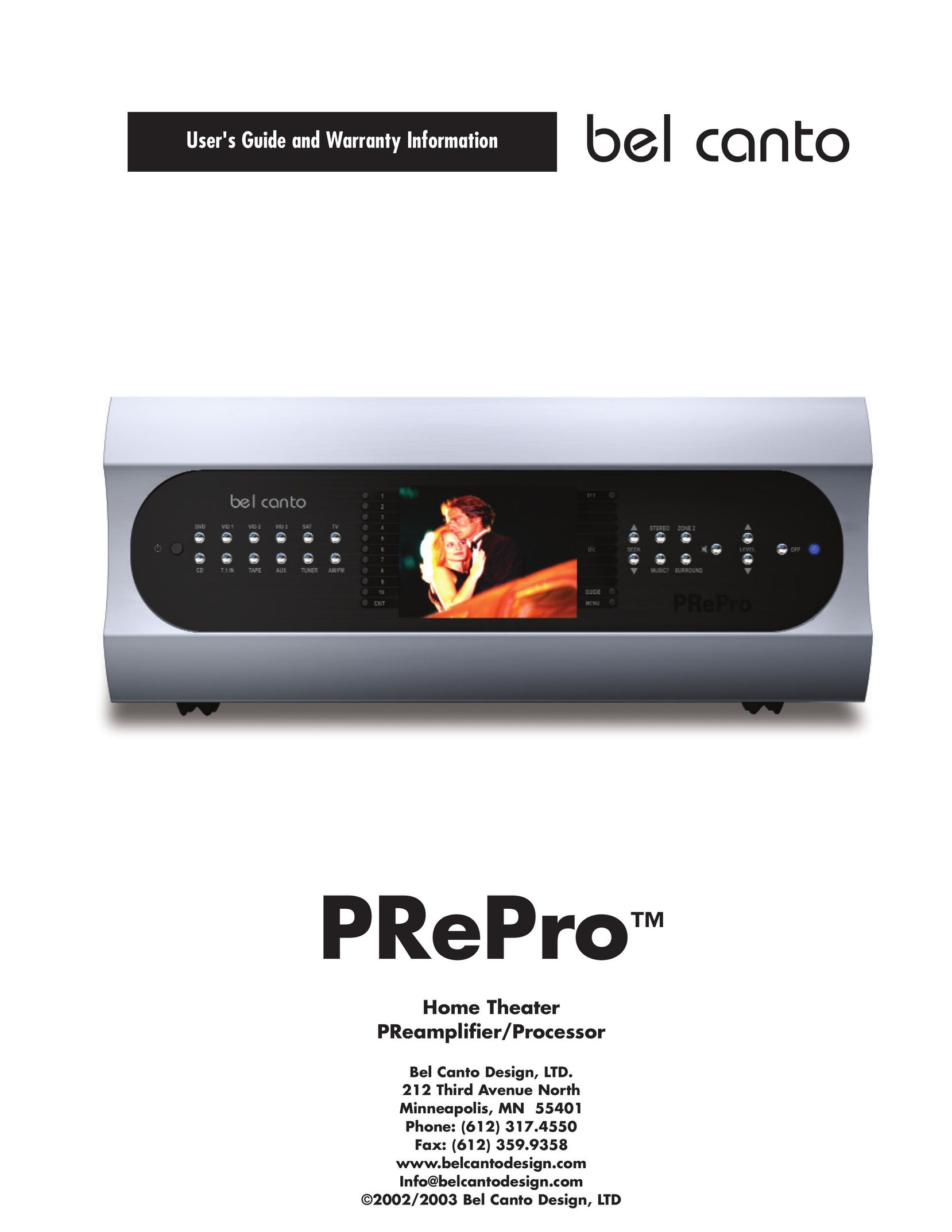 Bel Canto Design PReProTM Stereo Amplifier User Manual