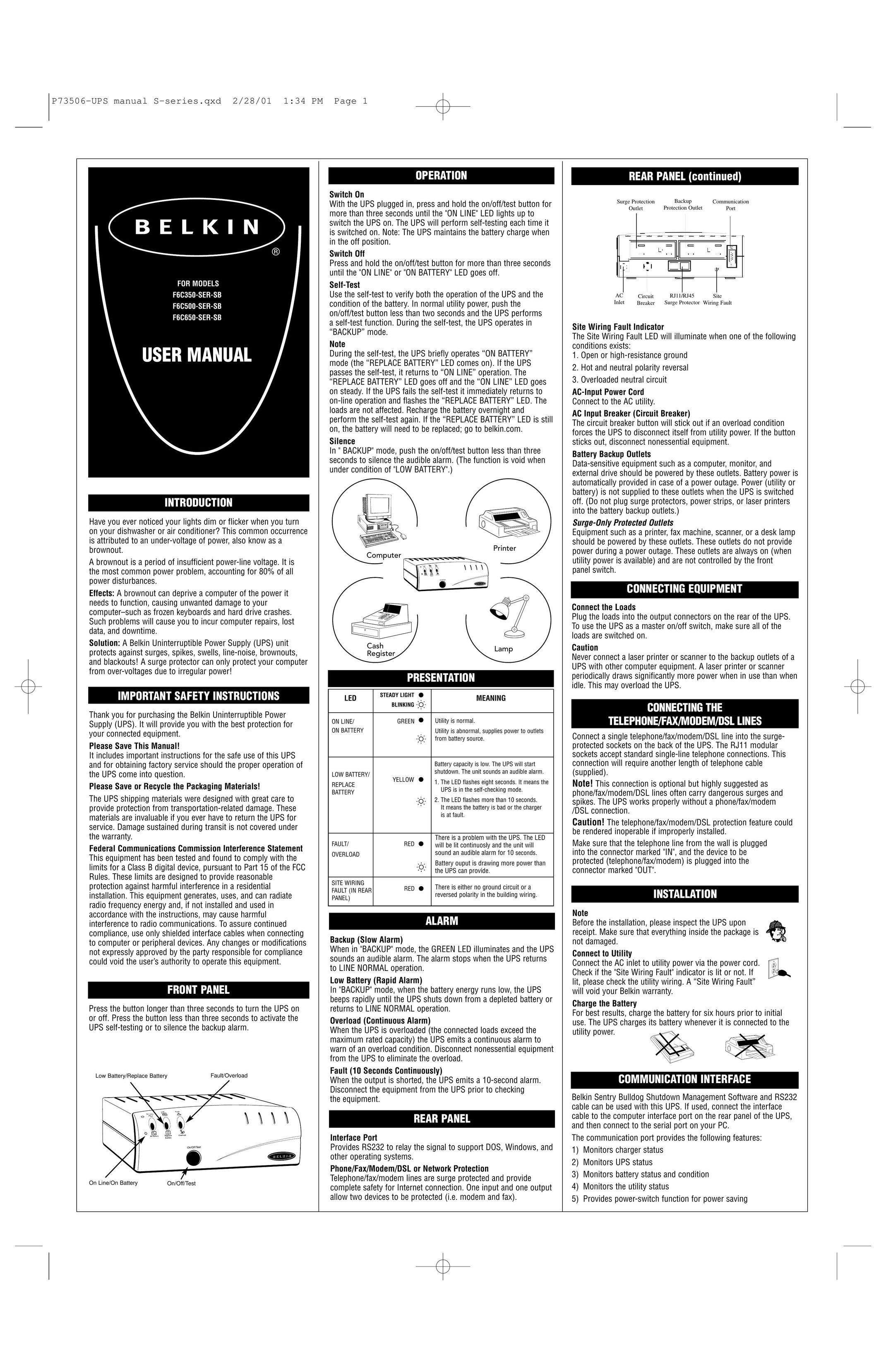 Belkin F6C350-SER-SB Stereo Amplifier User Manual