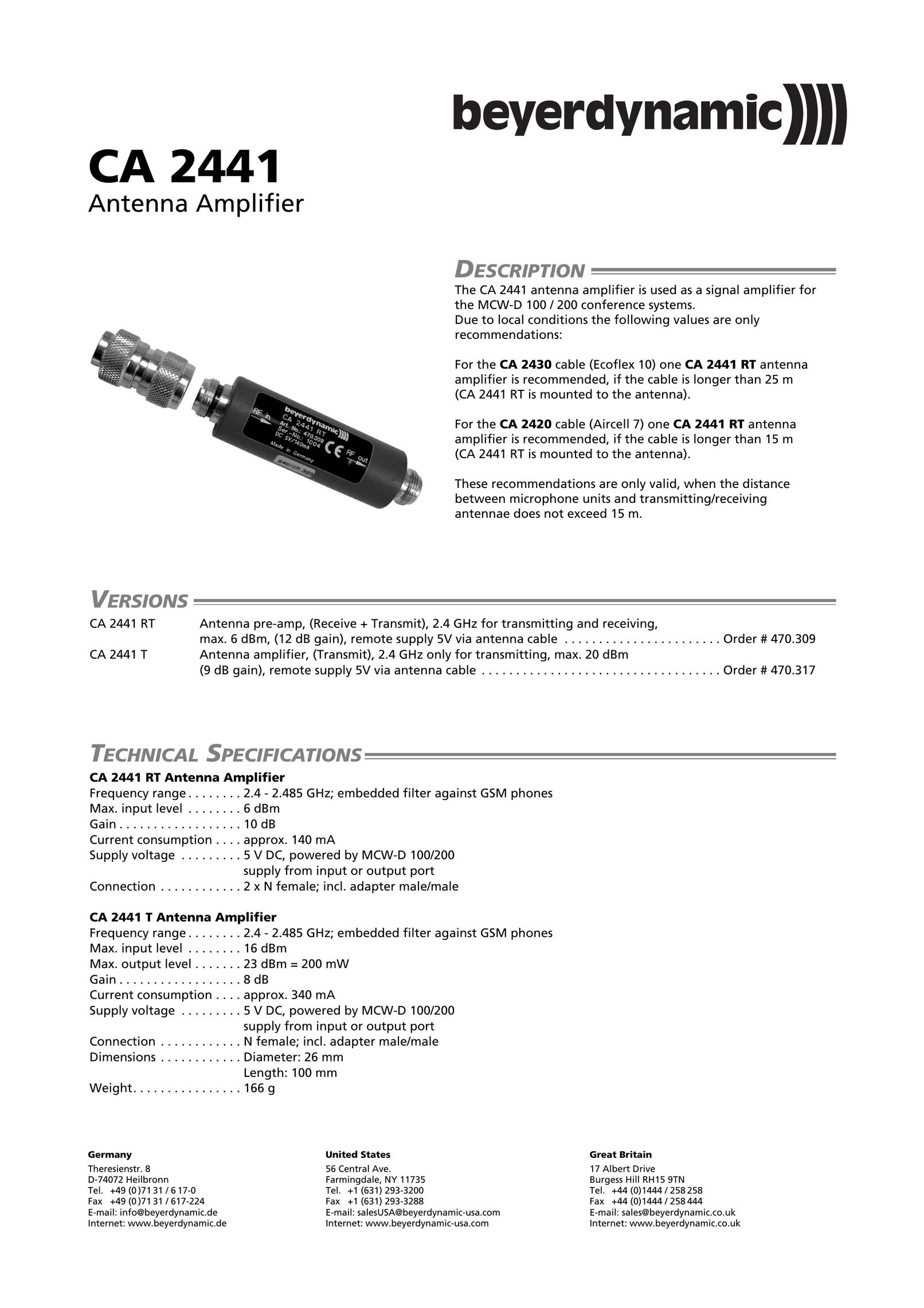 Beyerdynamic CA 2441 RT Stereo Amplifier User Manual