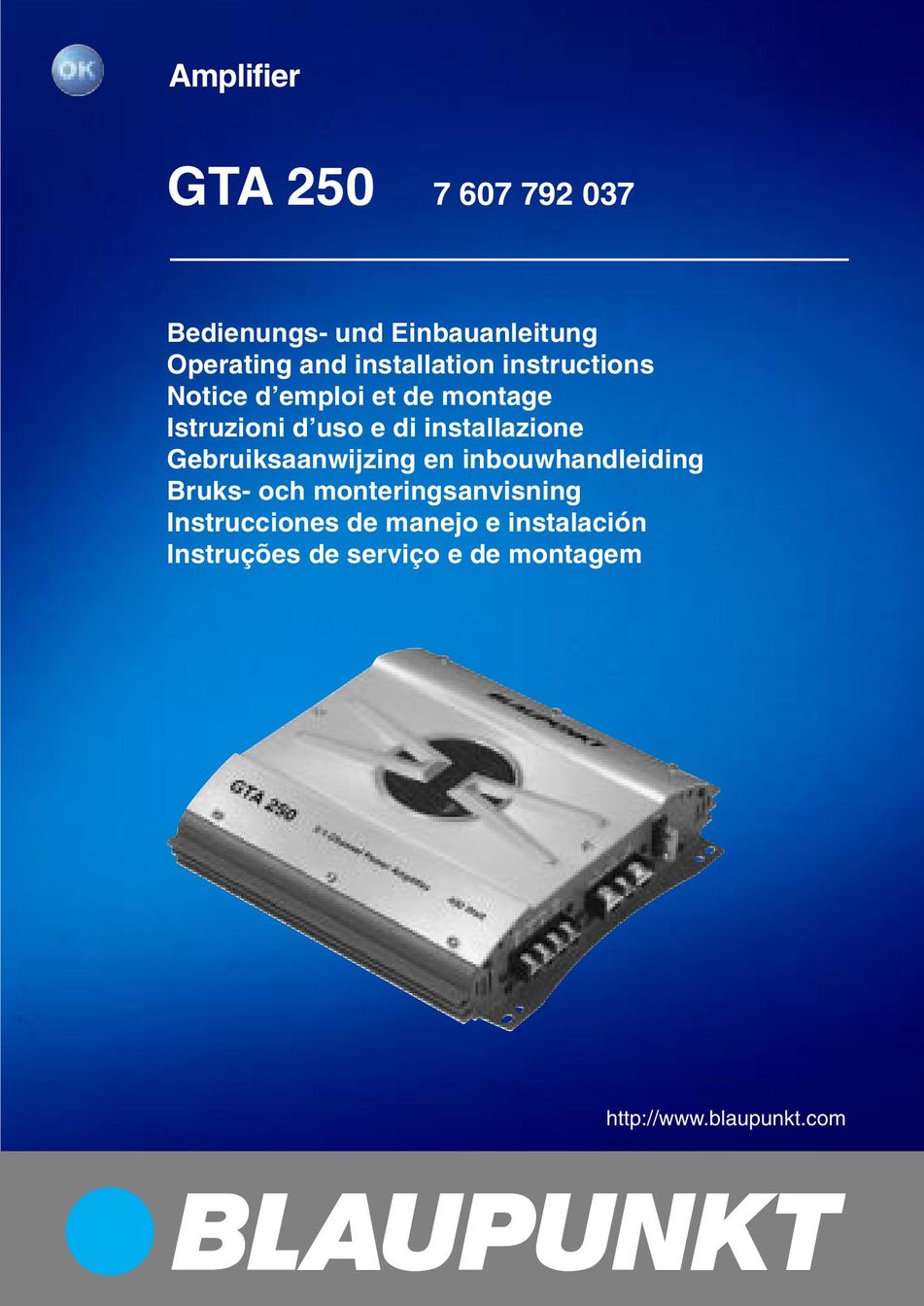 Blaupunkt GTA 250 Stereo Amplifier User Manual