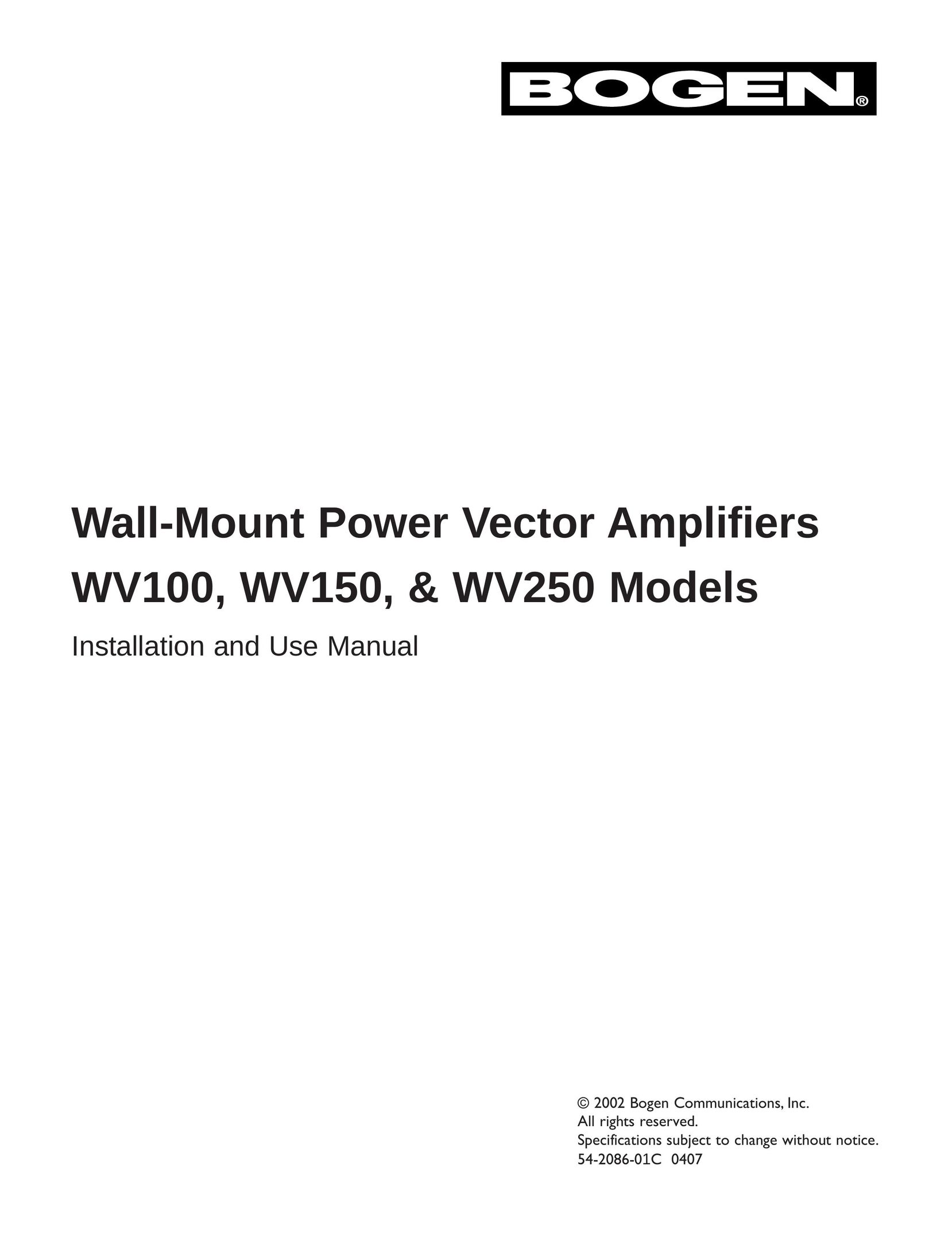 Bogen BOGEN WV100 Stereo Amplifier User Manual