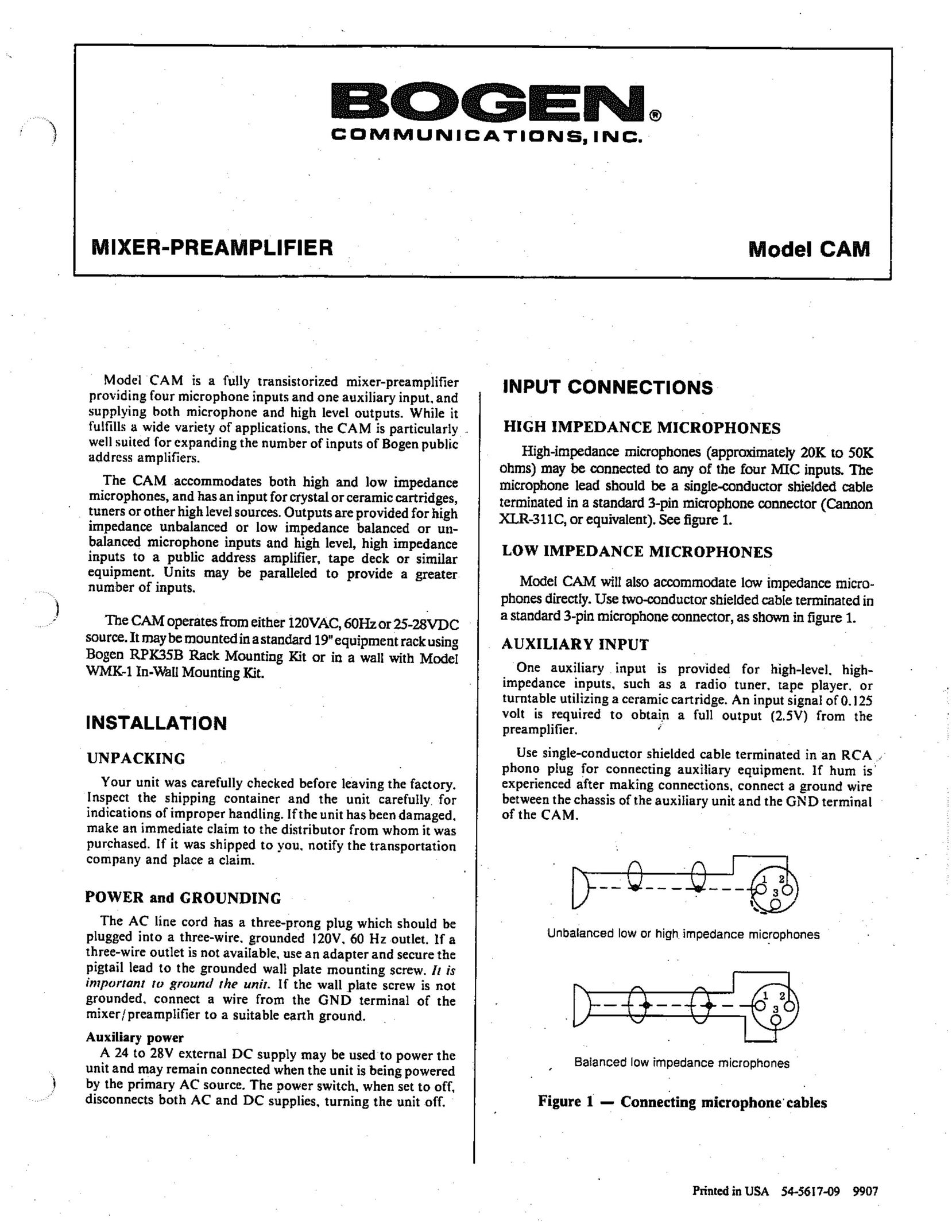 Bogen CAM Stereo Amplifier User Manual