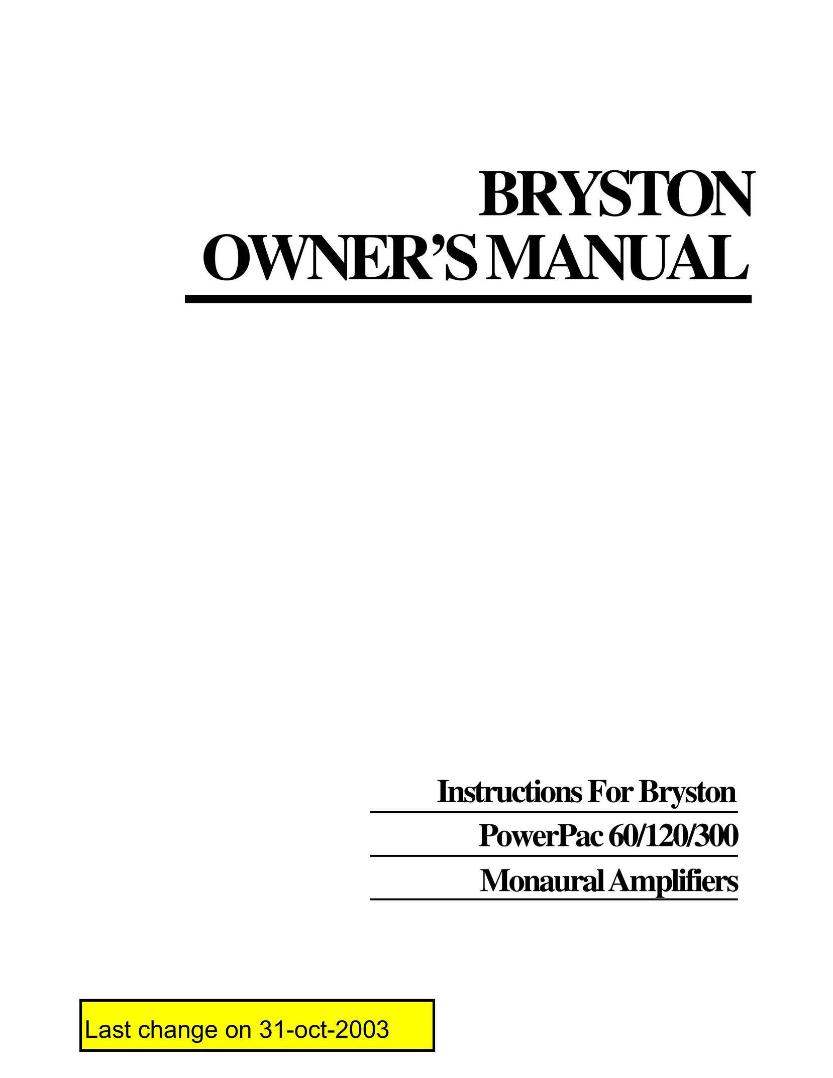 Bryston 60 Stereo Amplifier User Manual