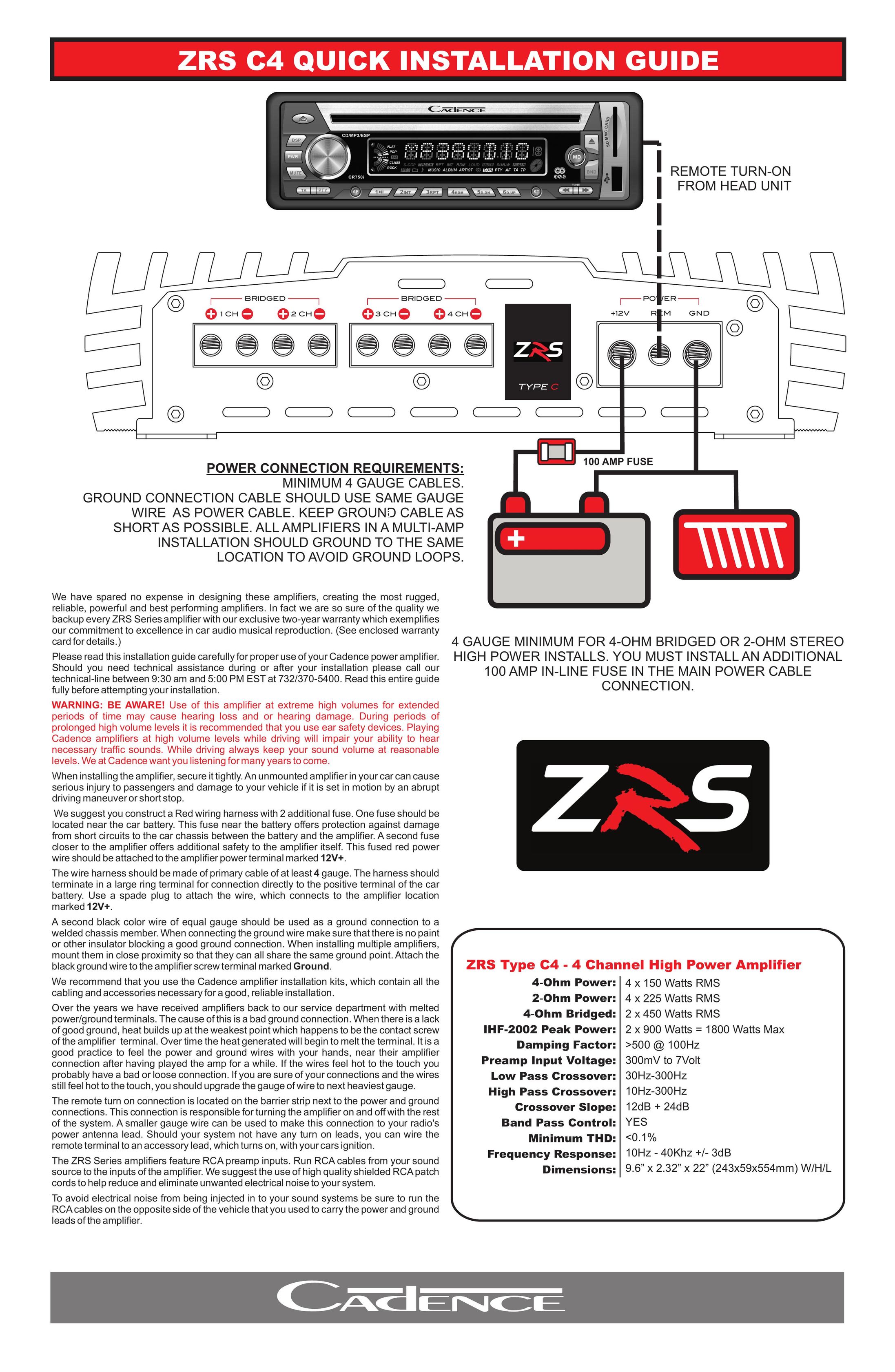 Cadence ZRS C4 Stereo Amplifier User Manual