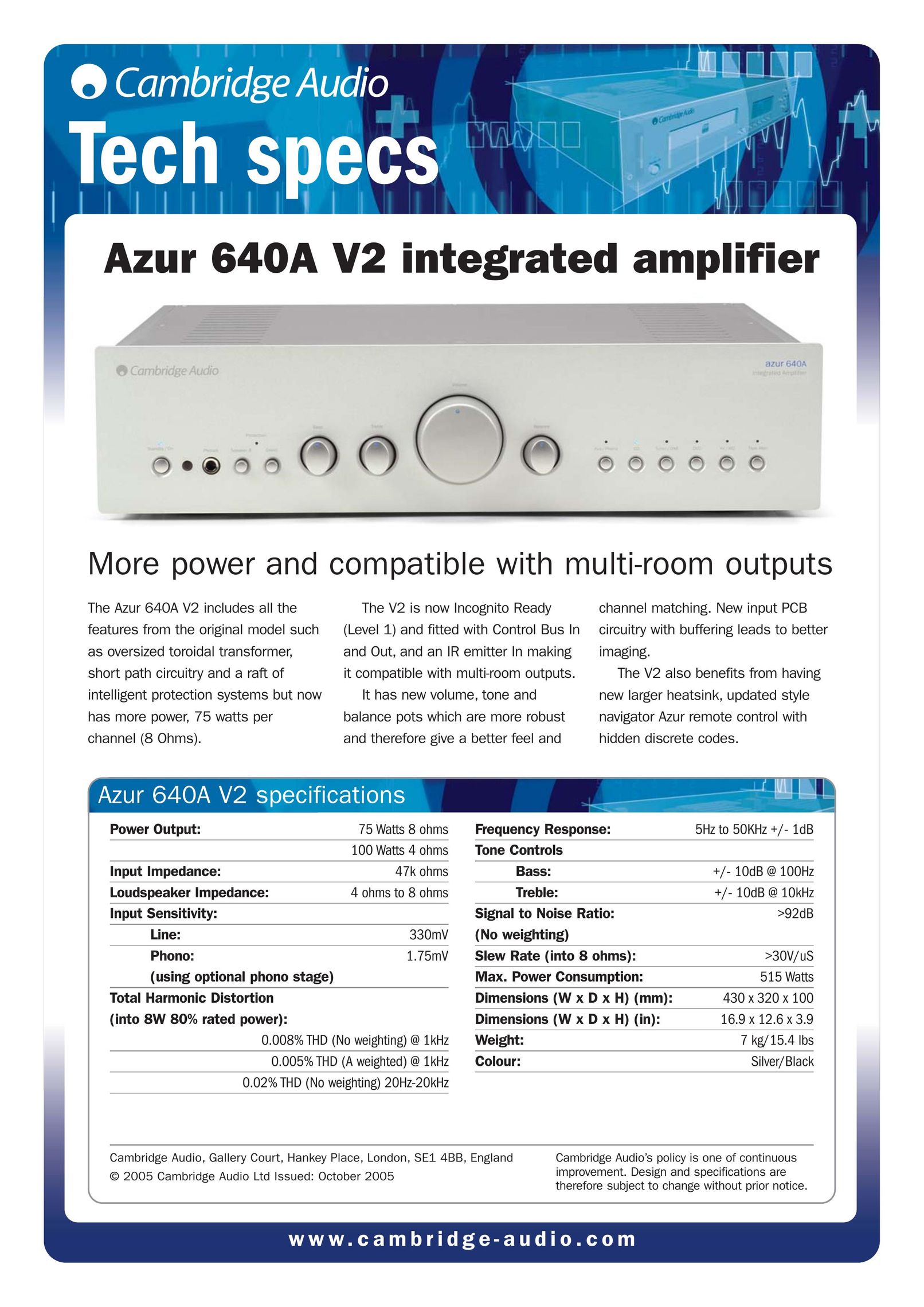 Cambridge Audio 640A V2 Stereo Amplifier User Manual