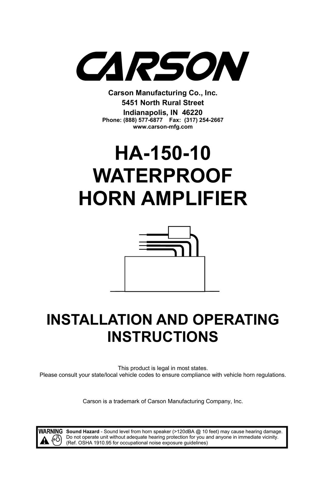 Carson HA-150-10 Stereo Amplifier User Manual