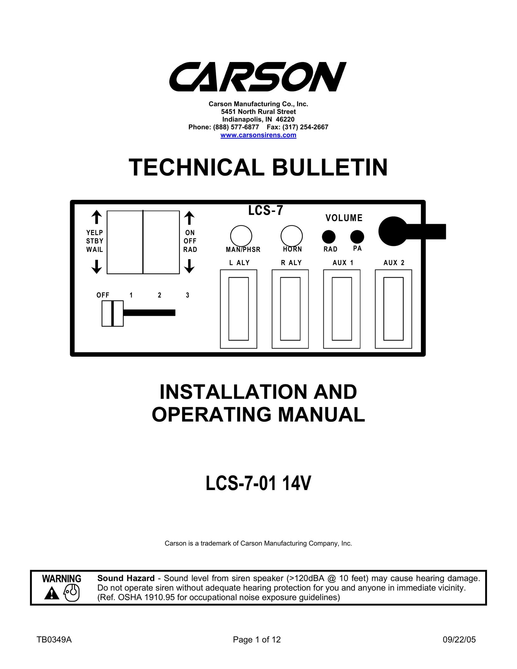 Carson LCS-7-01 Stereo Amplifier User Manual