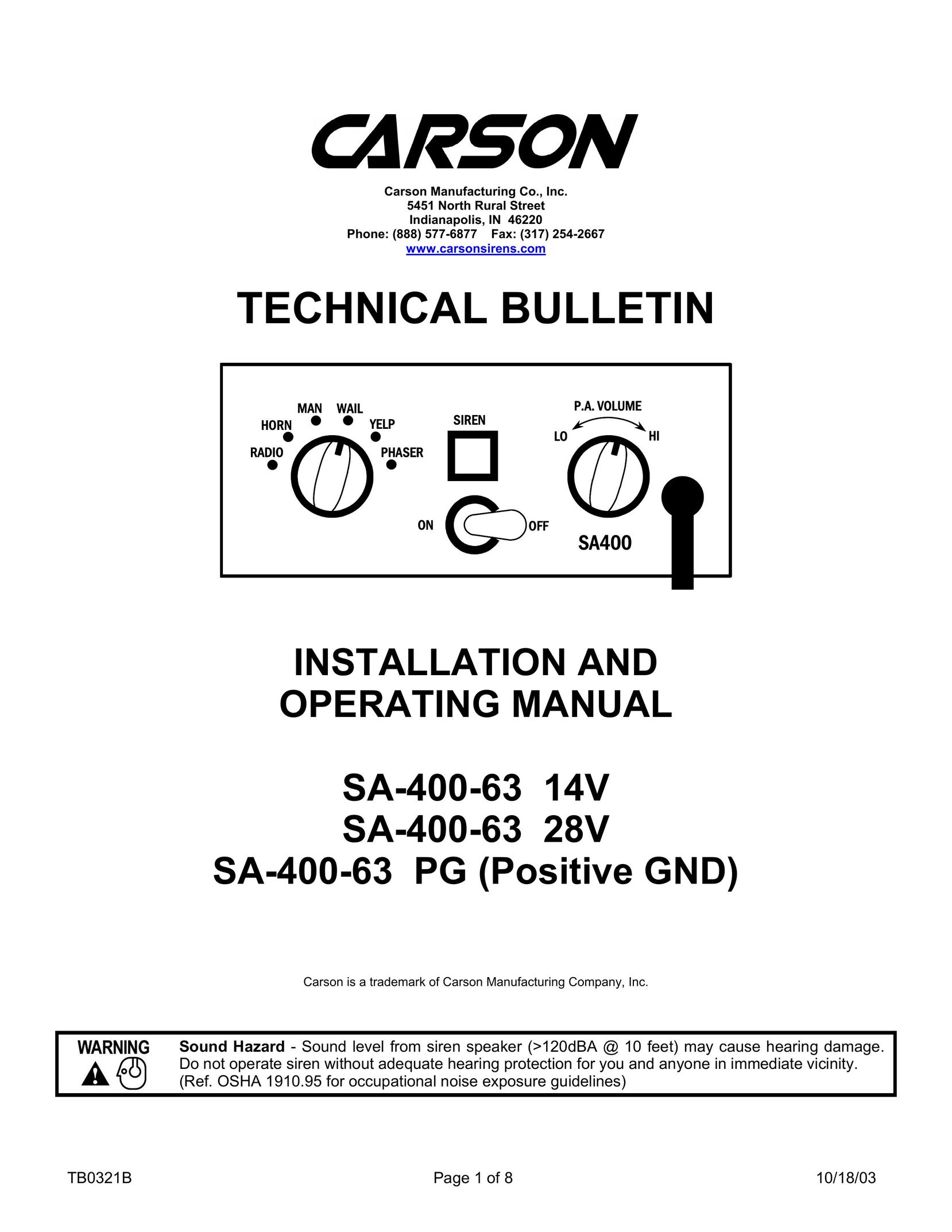Carson SA-400-63 14V Stereo Amplifier User Manual