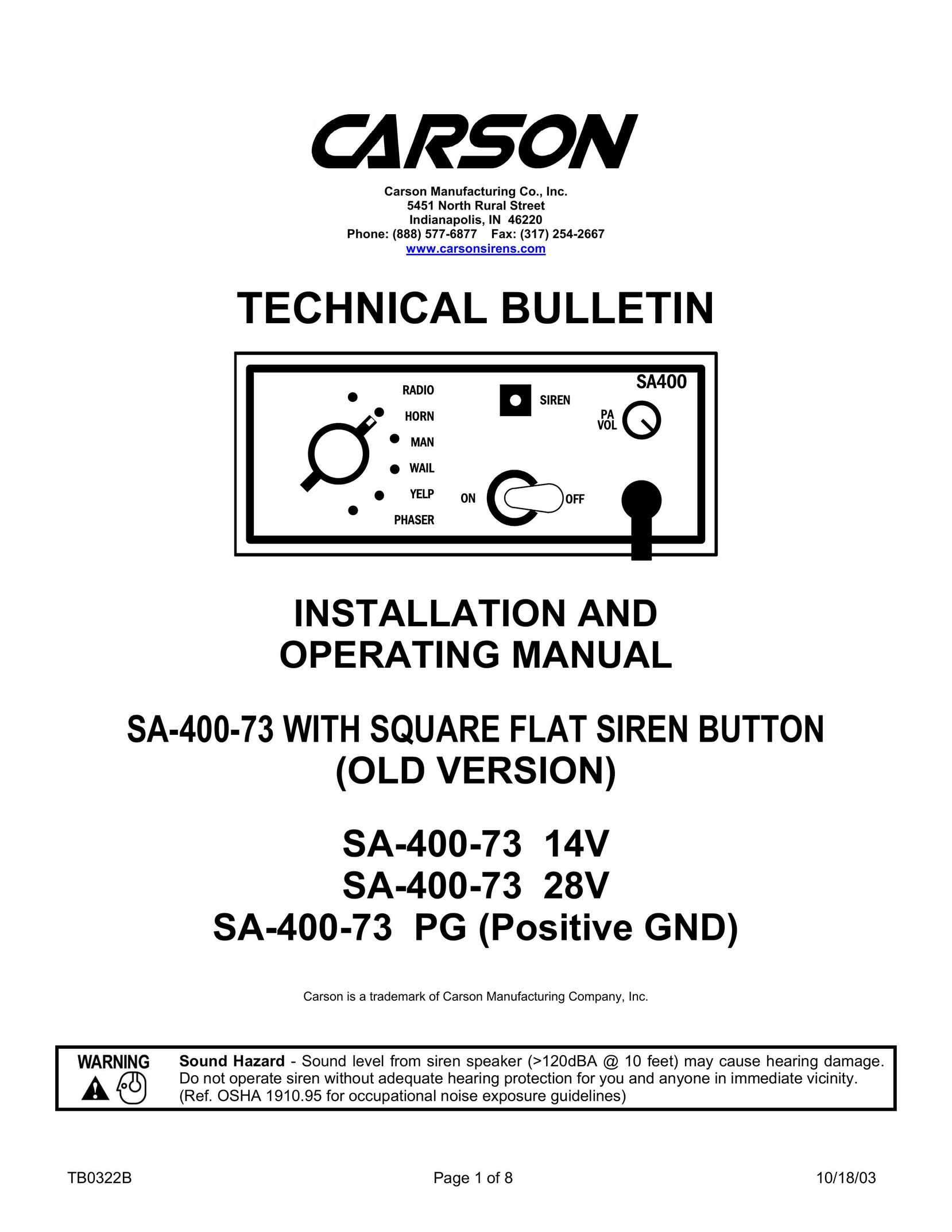 Carson SA-400-73 Stereo Amplifier User Manual