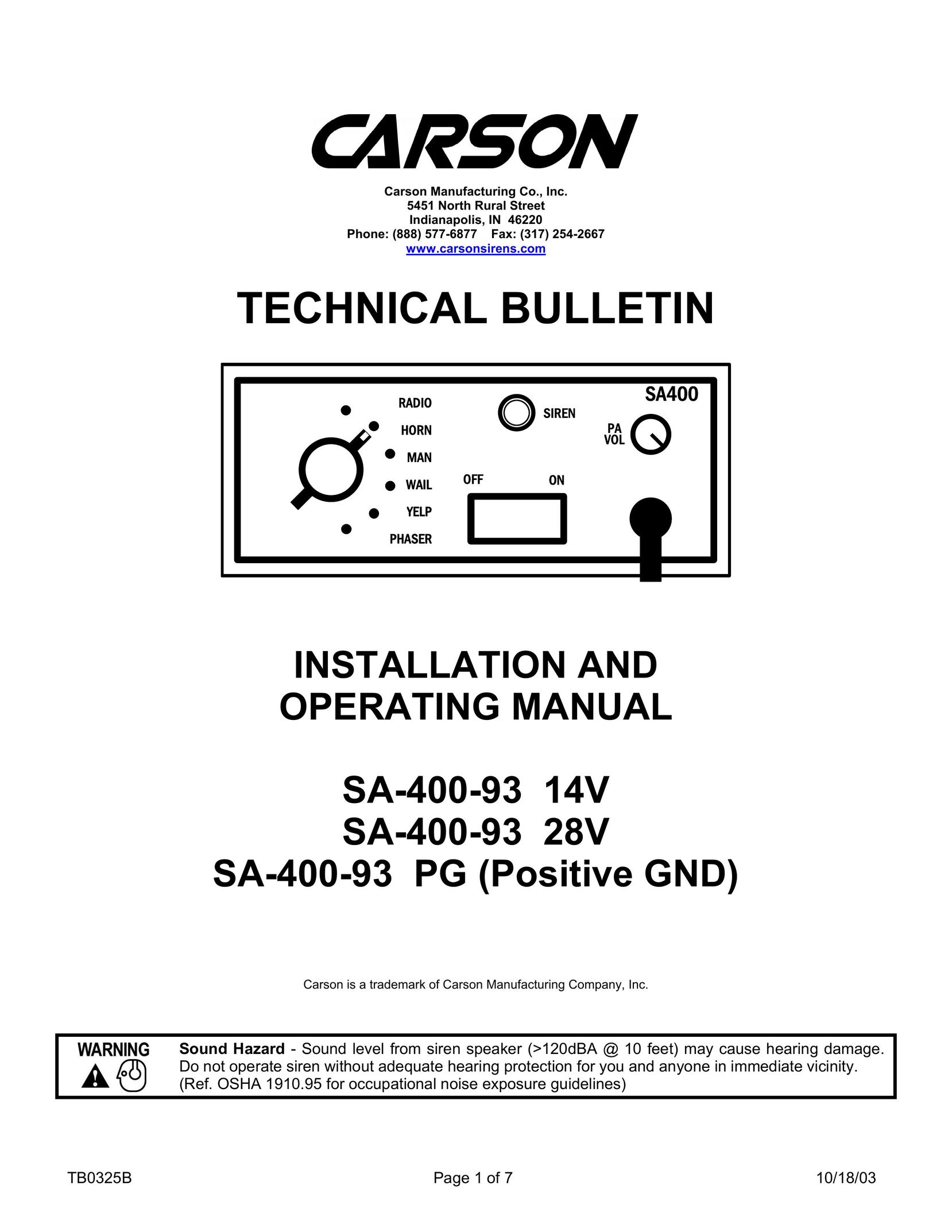 Carson SA-400-93 PG Stereo Amplifier User Manual