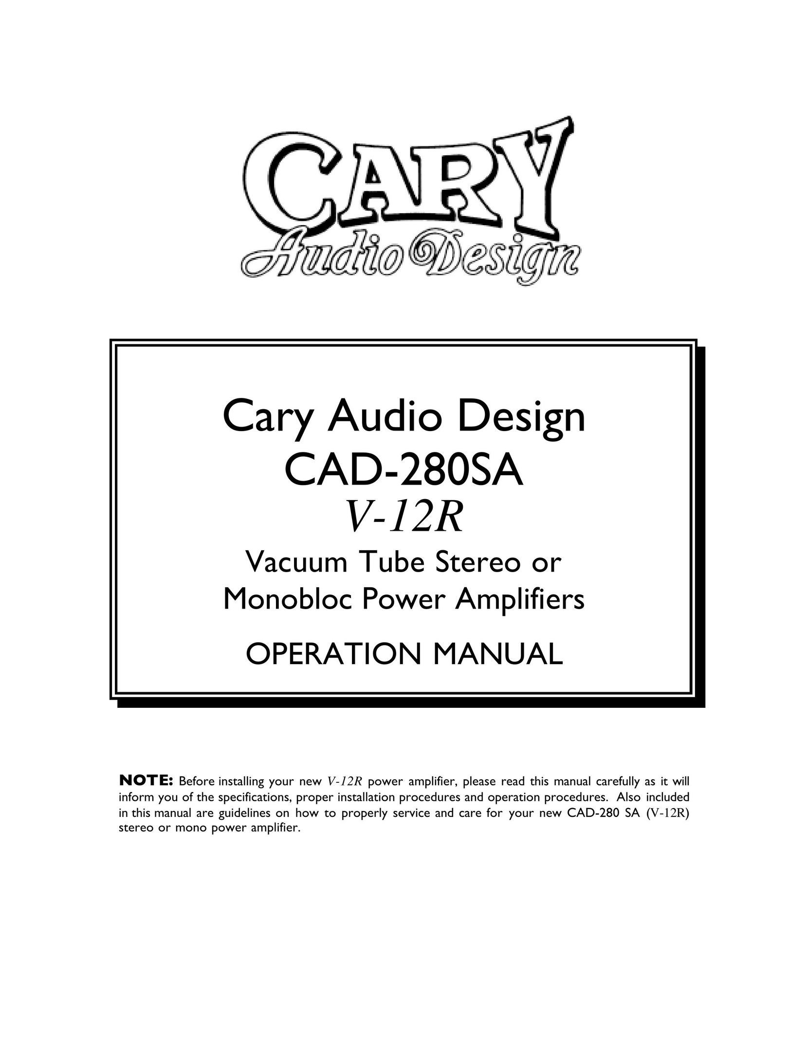 Cary Audio Design CAD-280SA Stereo Amplifier User Manual