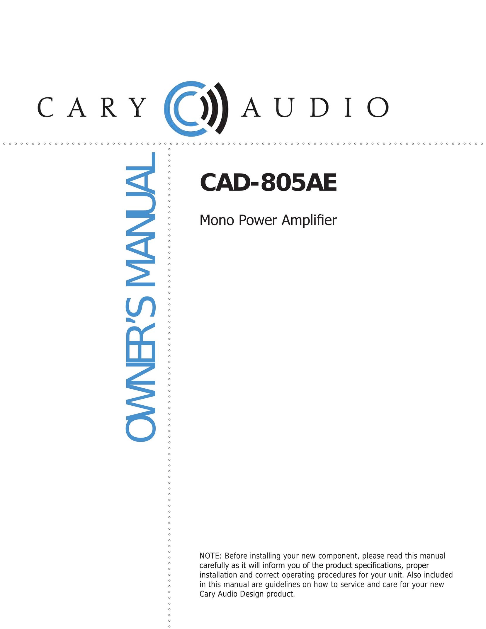 Cary Audio Design CAD-805AE Stereo Amplifier User Manual