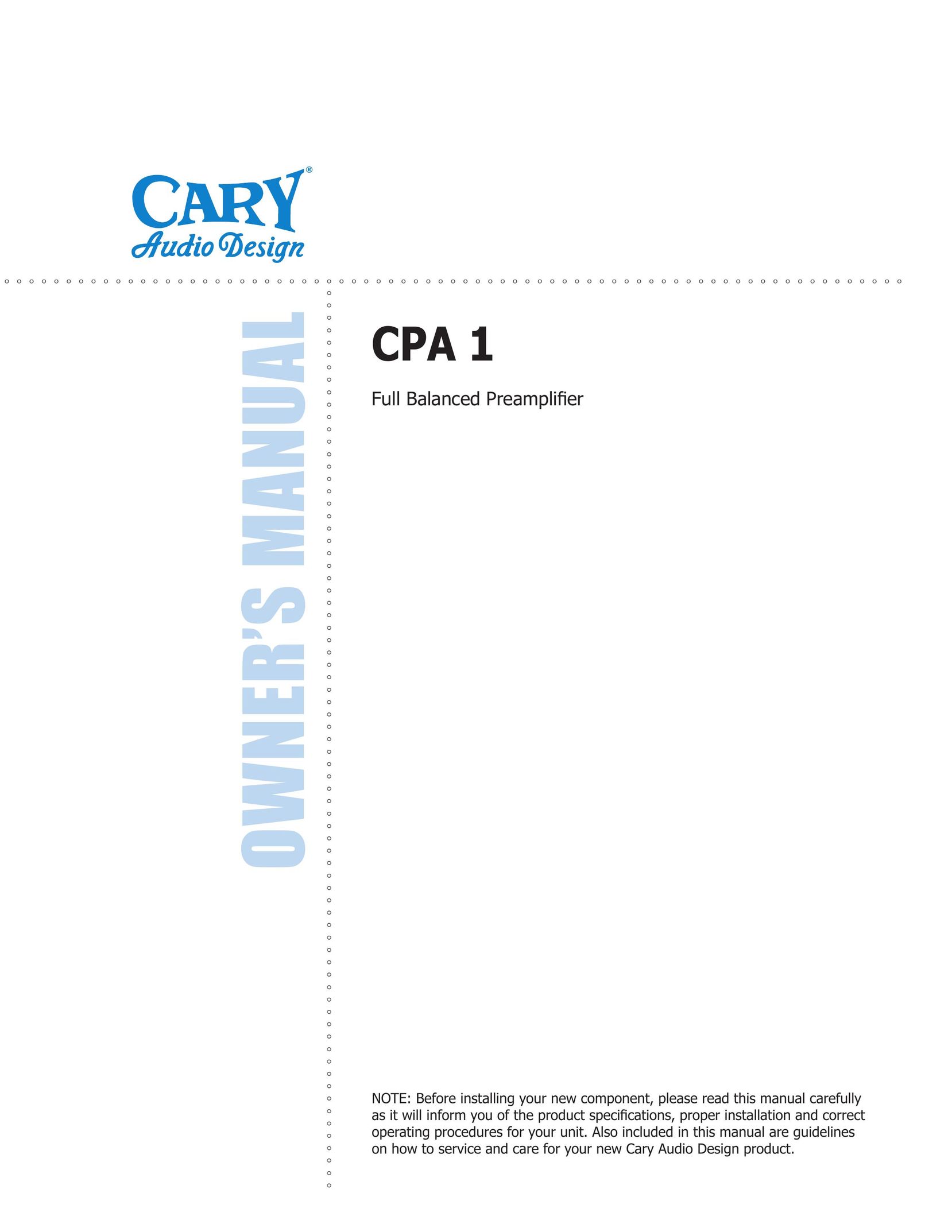 Cary Audio Design CPA 1 Stereo Amplifier User Manual