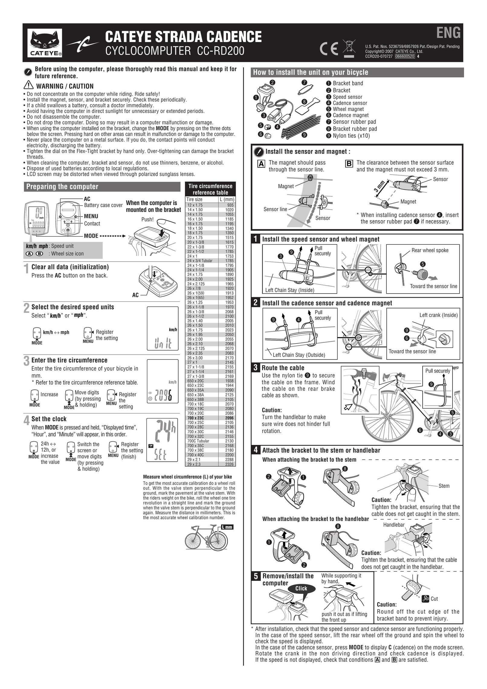 Cateye CC-RD200 Stereo Amplifier User Manual
