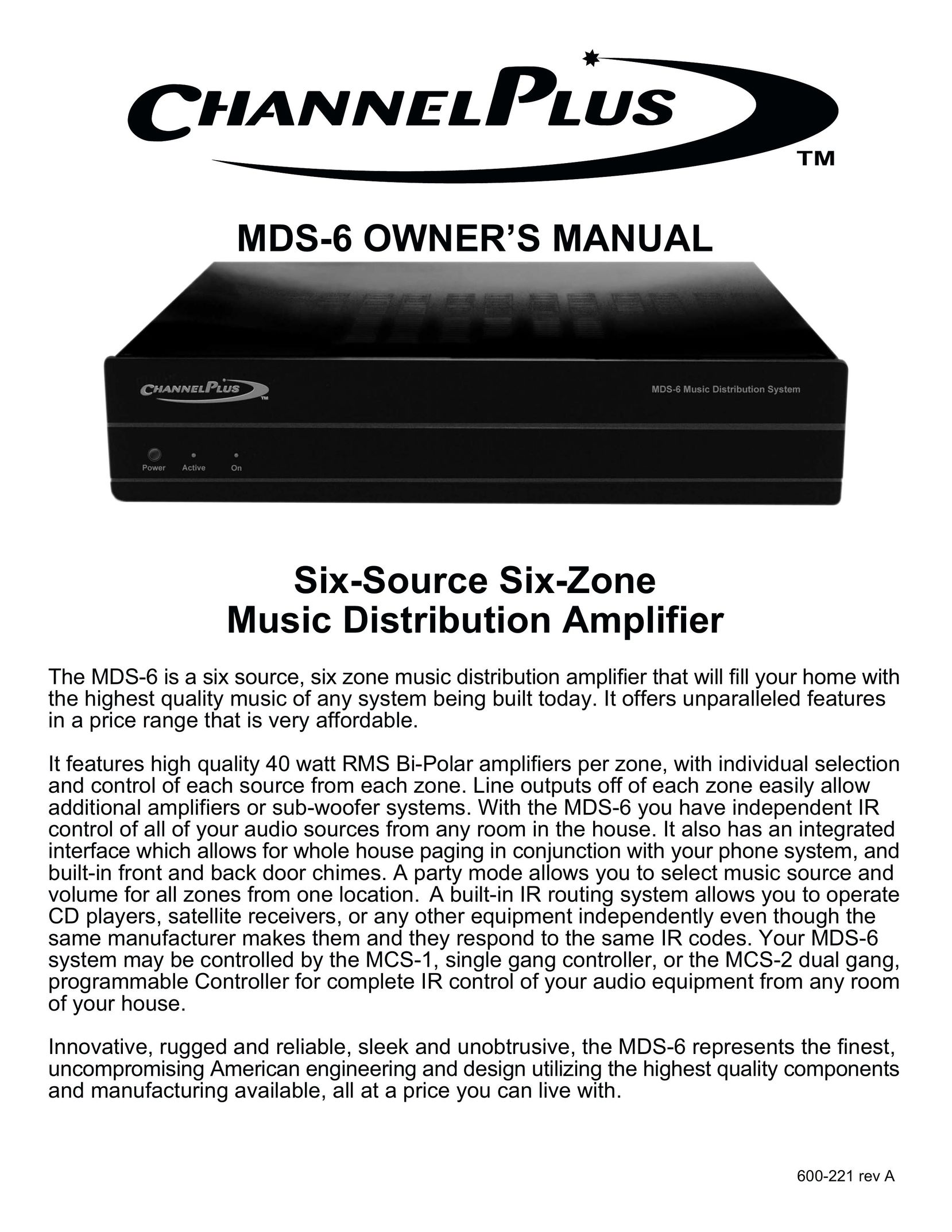 Channel Plus MDS-6 Stereo Amplifier User Manual