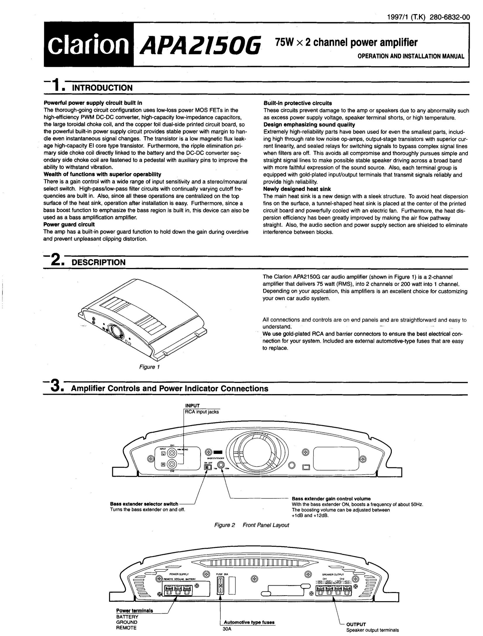 Clarion APA2150G Stereo Amplifier User Manual