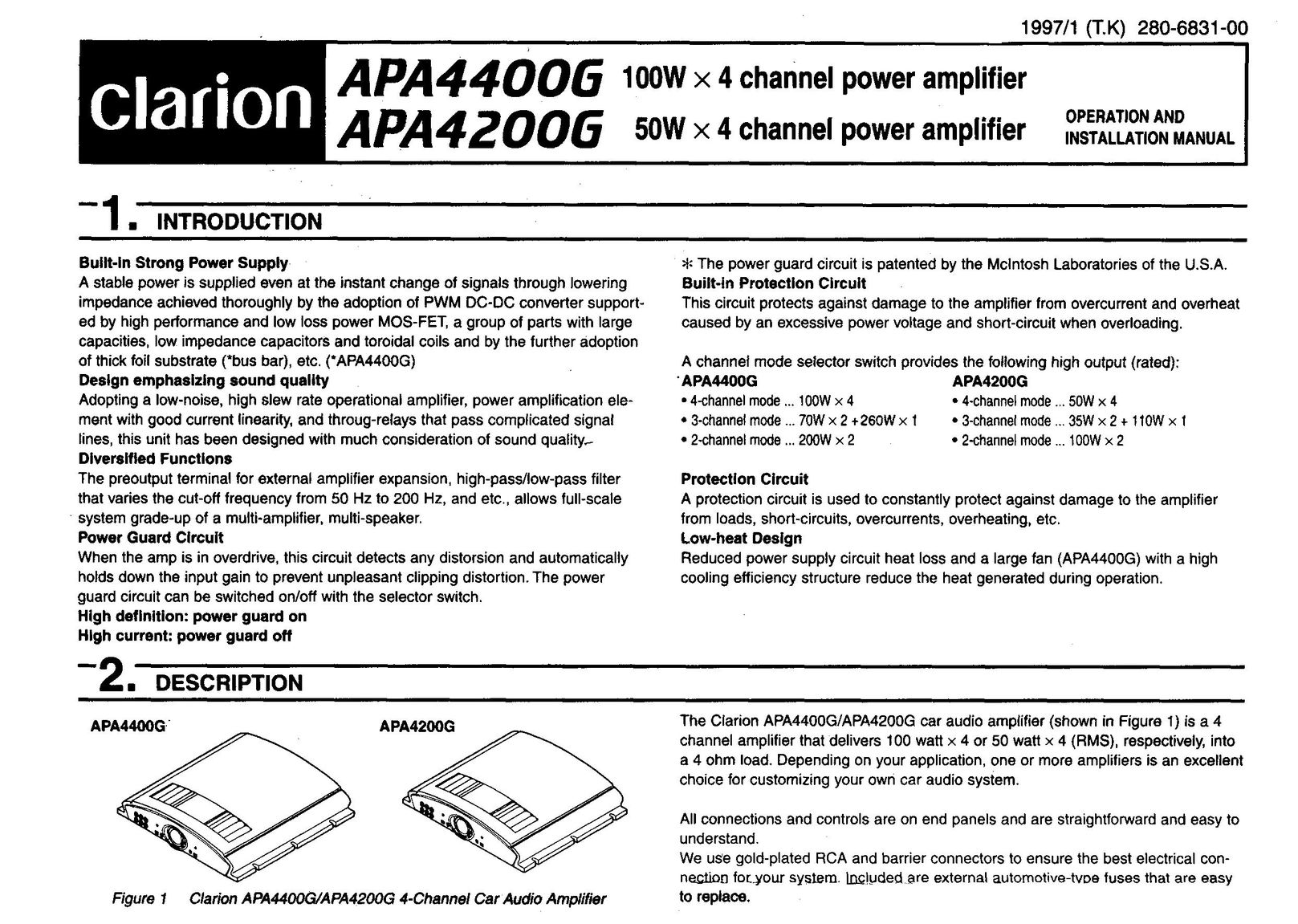 Clarion APA4200G Stereo Amplifier User Manual