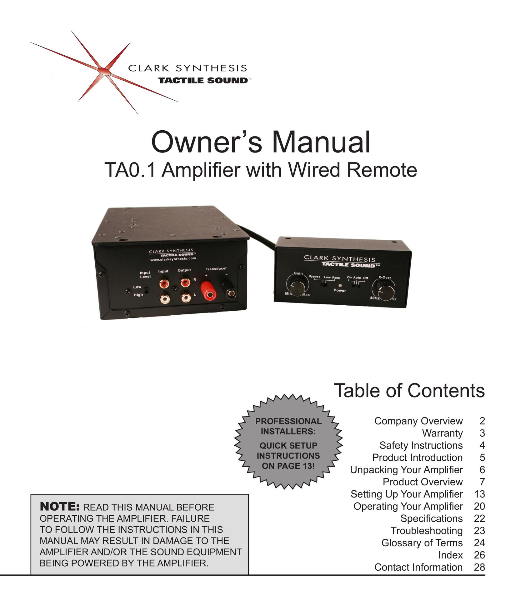 Clark Synthesis TA0.1 Stereo Amplifier User Manual