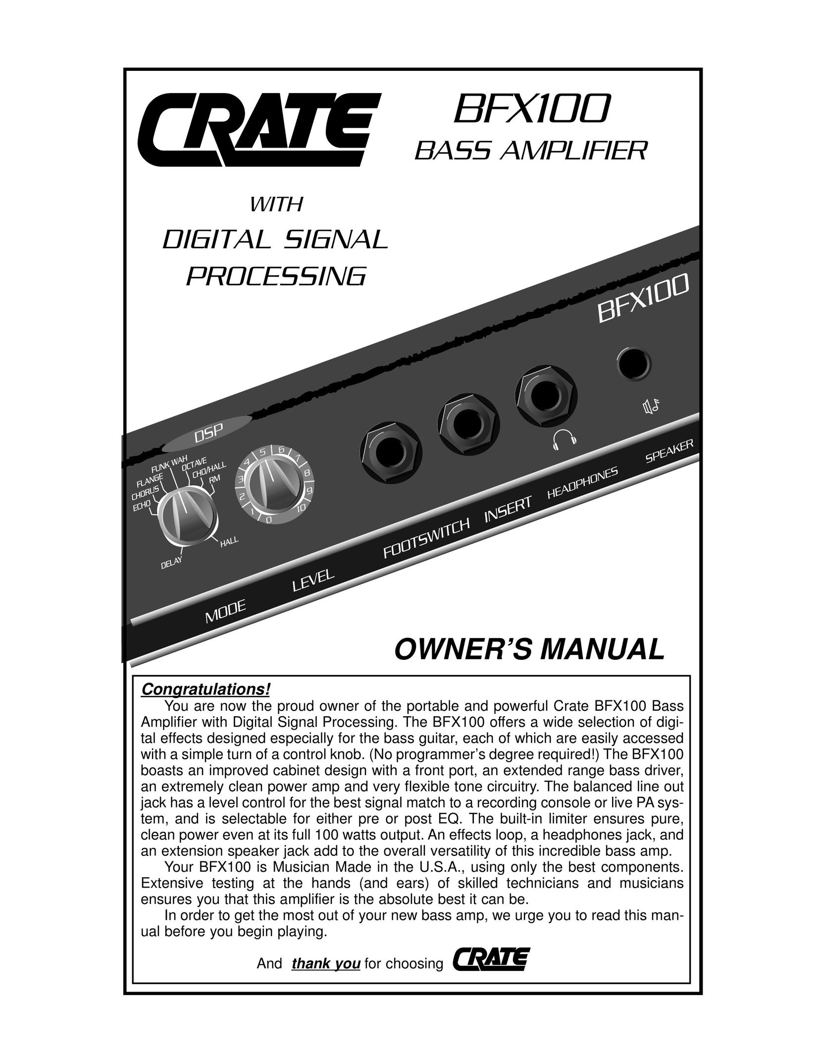 Crate Amplifiers BFX100 Stereo Amplifier User Manual