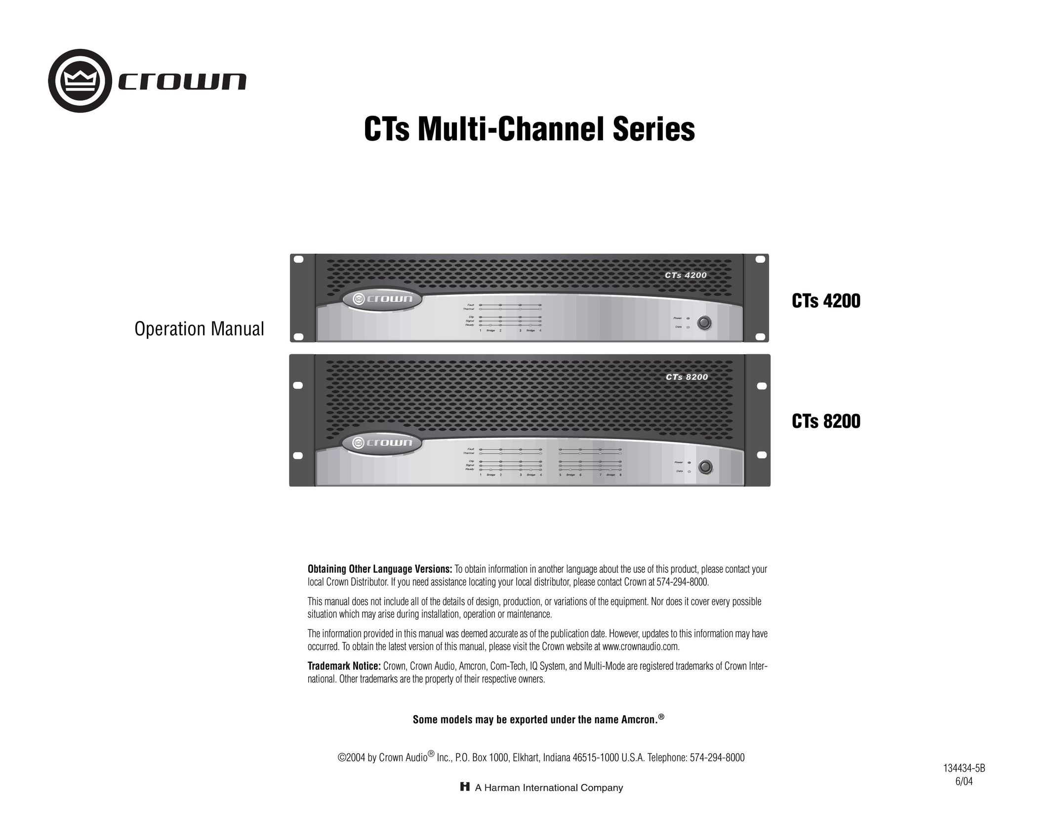 Crown CTS 4200 Stereo Amplifier User Manual