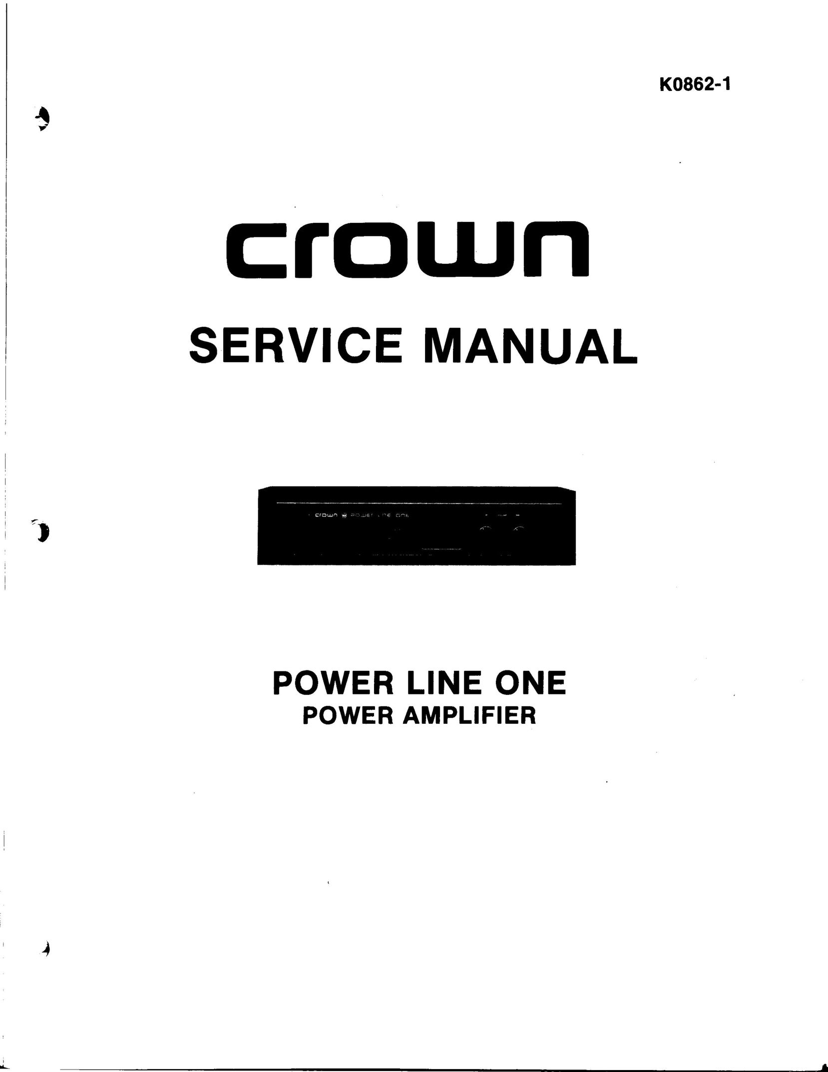 Crown K0862-1 Stereo Amplifier User Manual