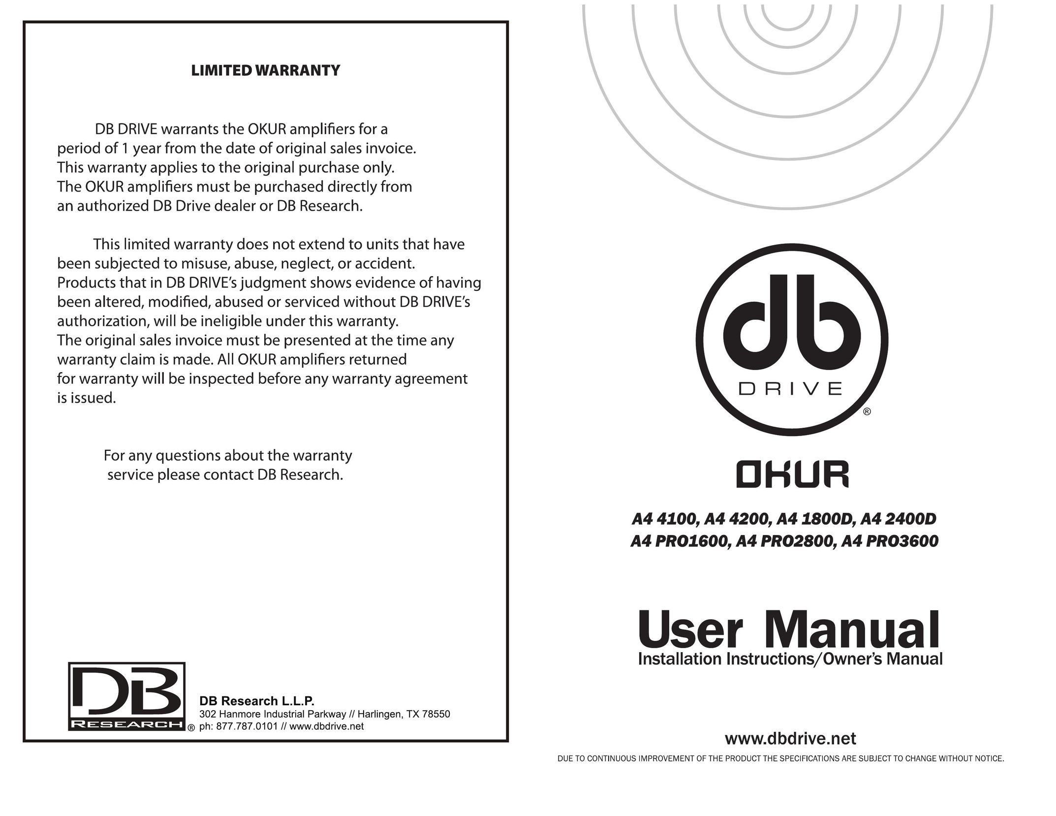 DB Industries A4 1800D Stereo Amplifier User Manual