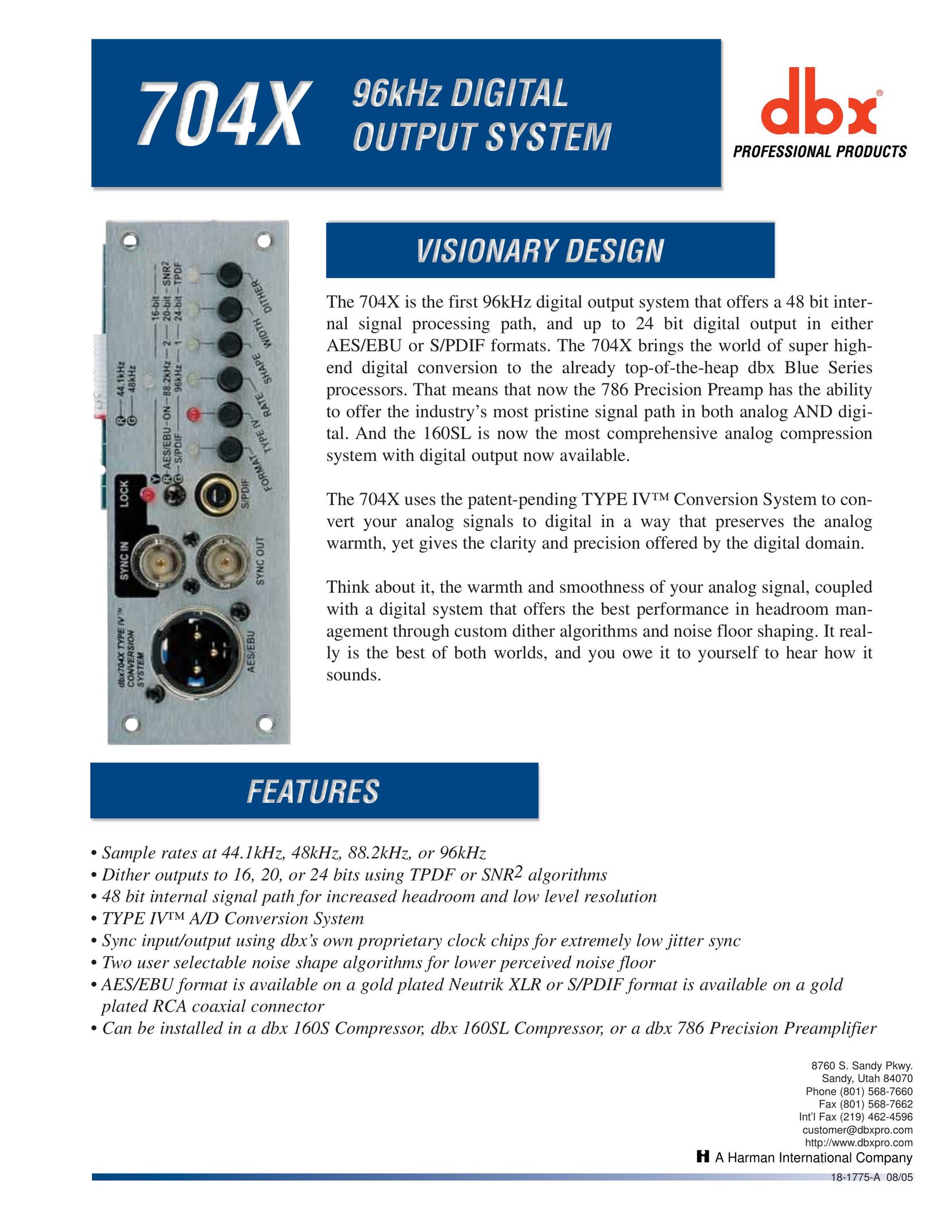 dbx Pro 704x Stereo Amplifier User Manual