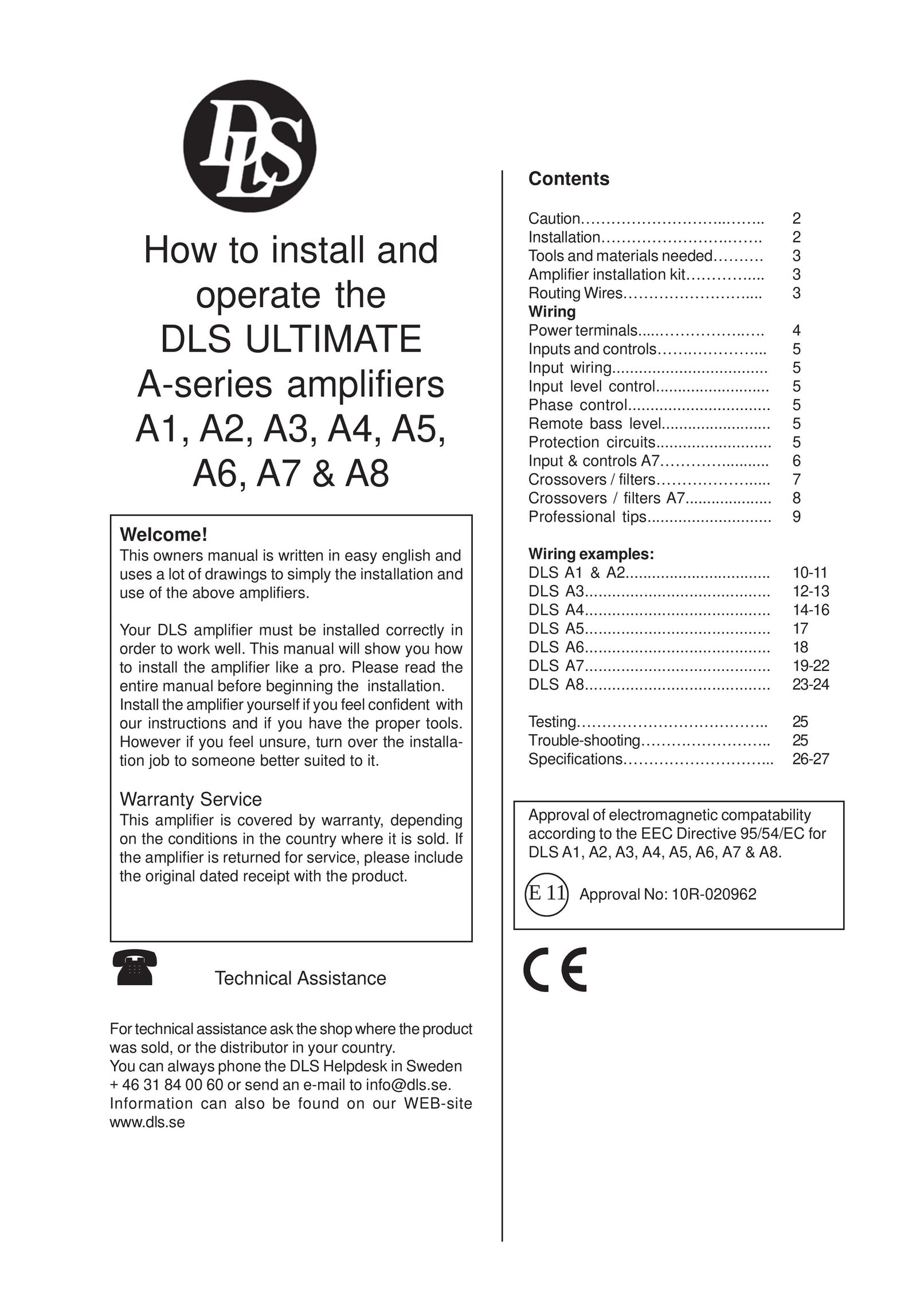 DLS Svenska AB A8 Series Stereo Amplifier User Manual