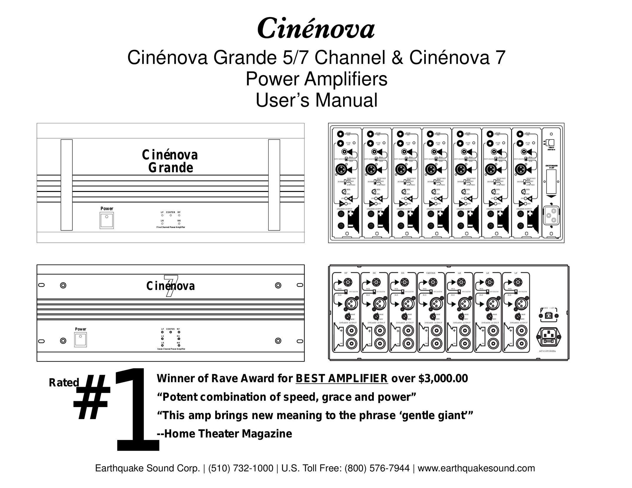 Earthquake Sound Cinenova 7 Stereo Amplifier User Manual