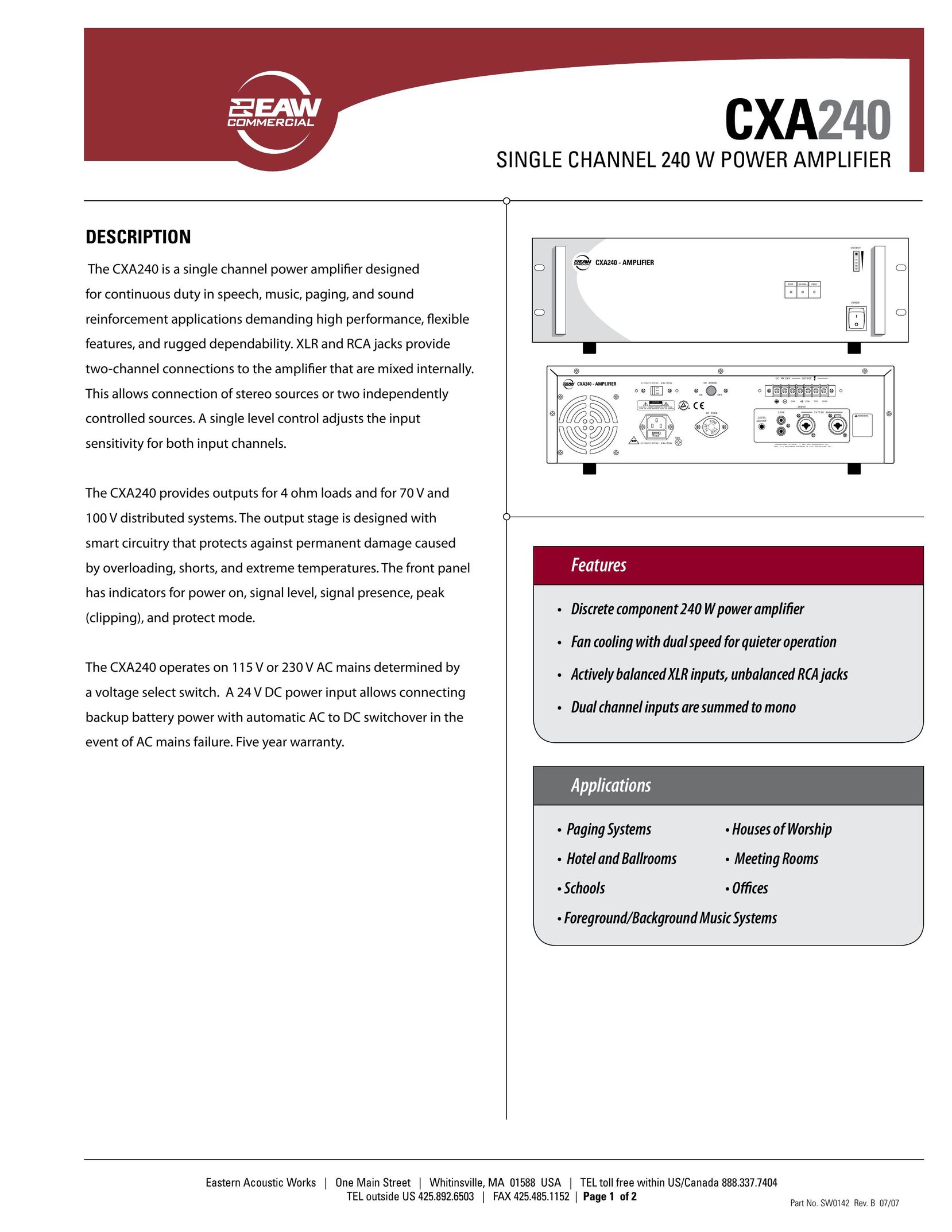 EAW CXA240 Stereo Amplifier User Manual
