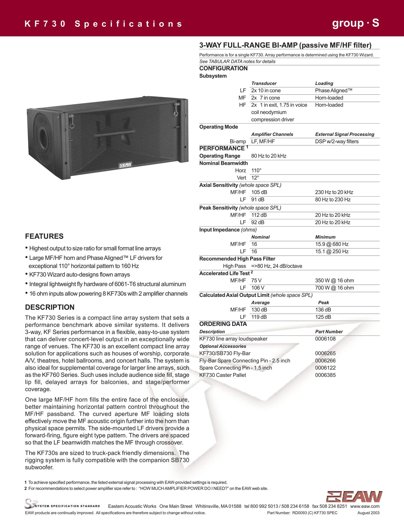 EAW KF730 Stereo Amplifier User Manual