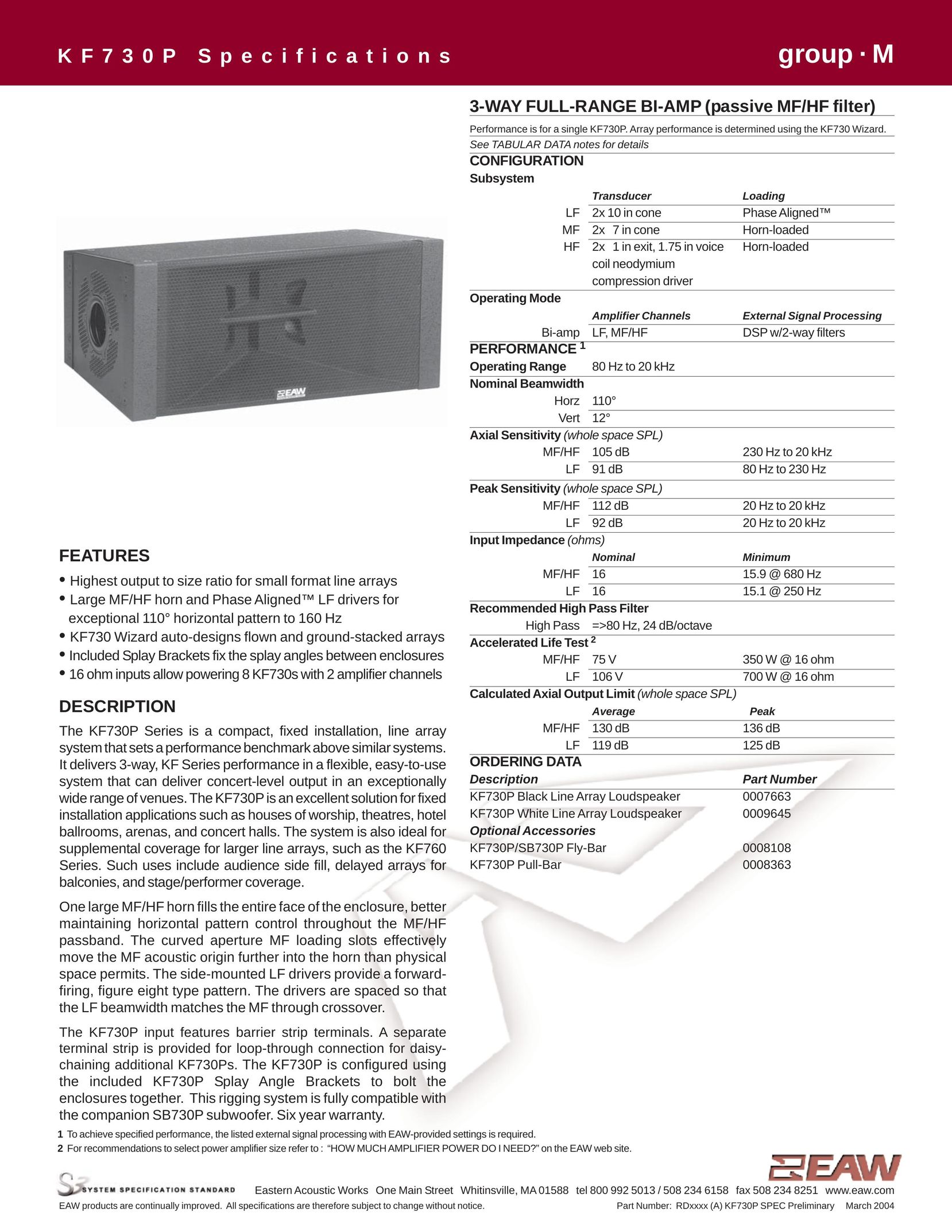 EAW KF730P Stereo Amplifier User Manual
