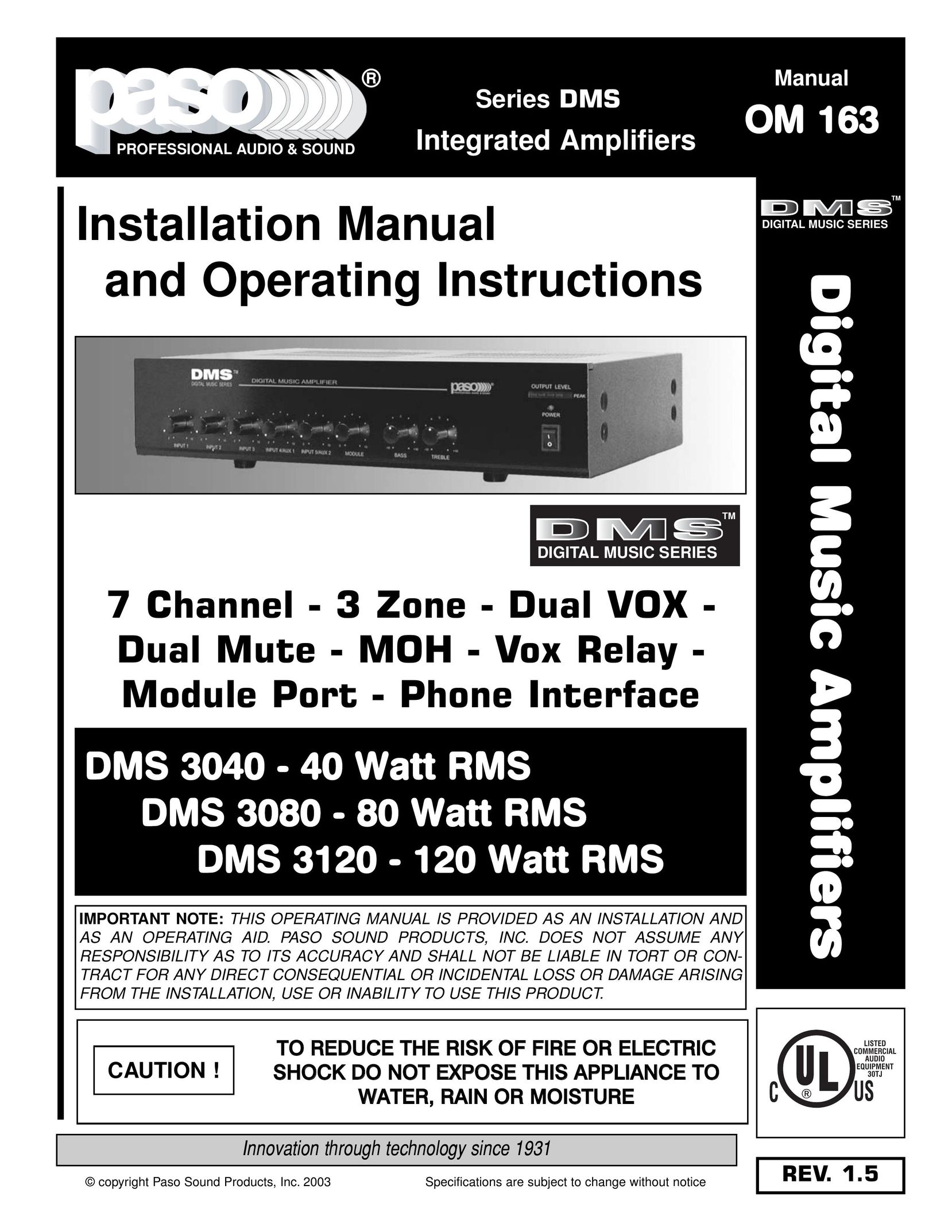 El Paso Chile Company DMS 3120-120 Stereo Amplifier User Manual