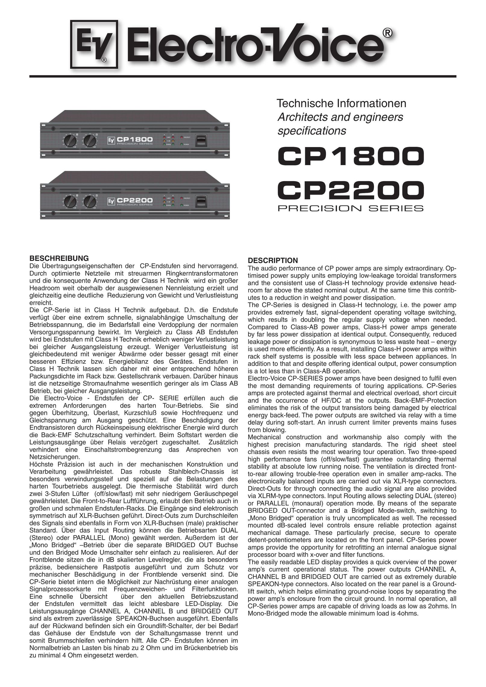 Electro-Voice CP1800 Stereo Amplifier User Manual