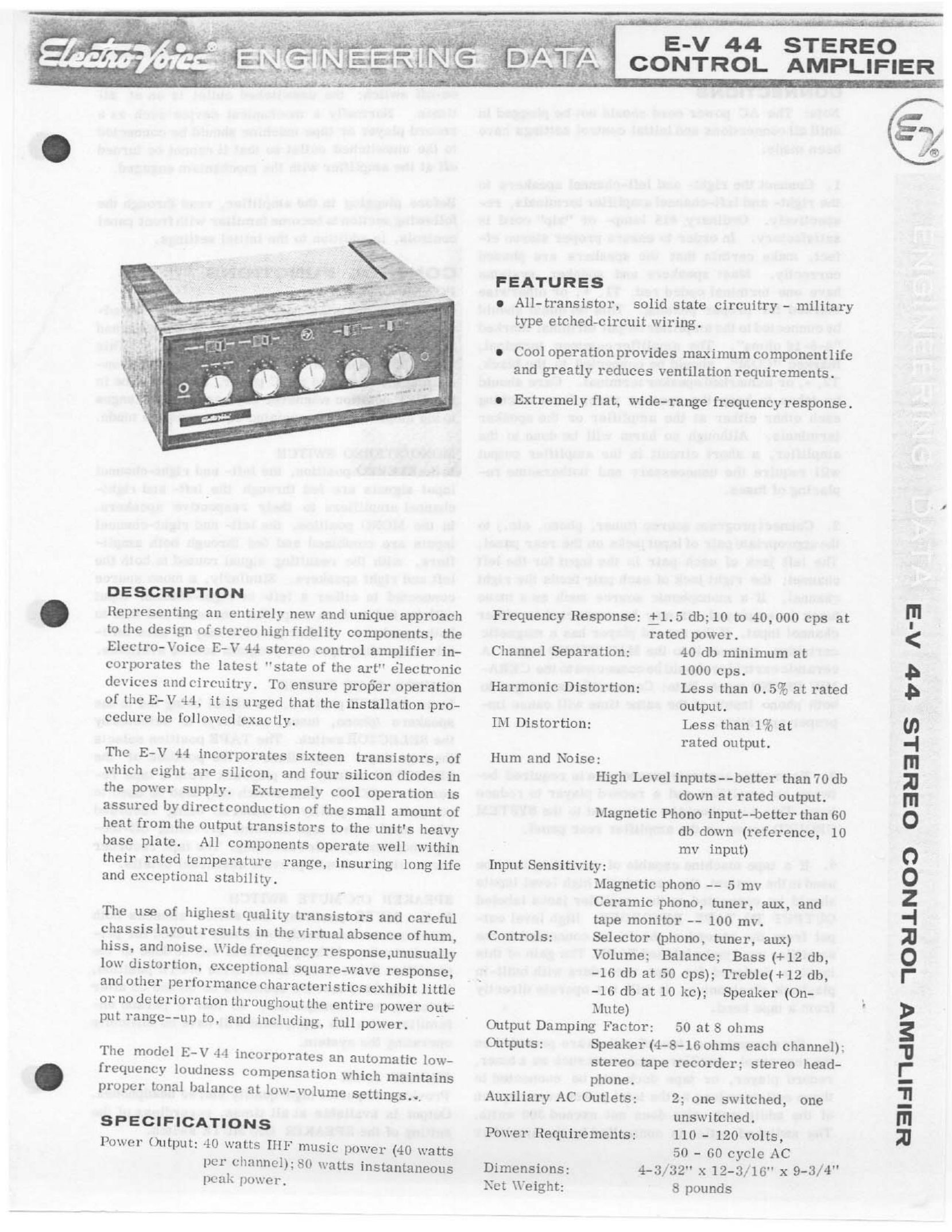 Electro-Voice E-V 44 Stereo Amplifier User Manual