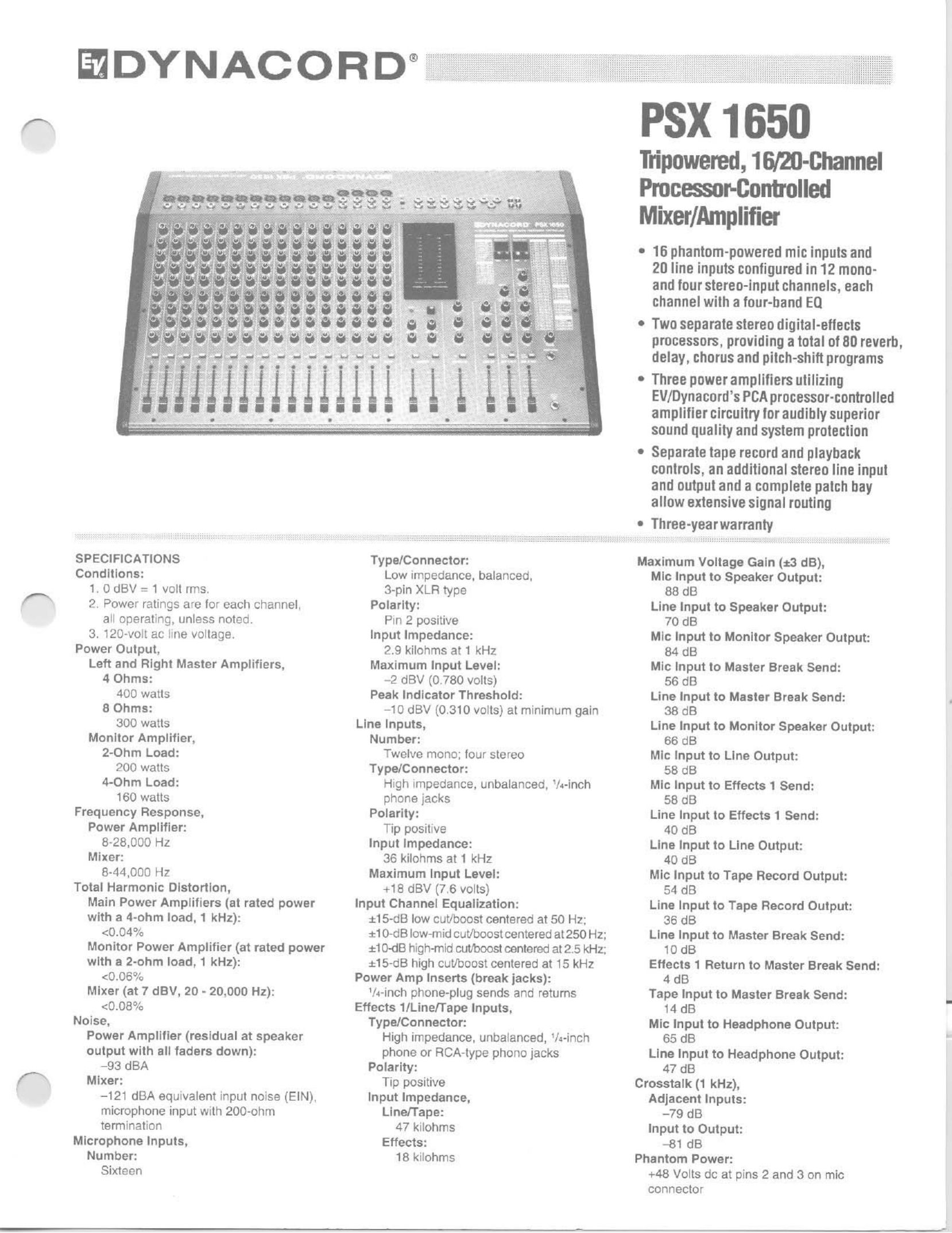 Electro-Voice PSX 1650 Stereo Amplifier User Manual