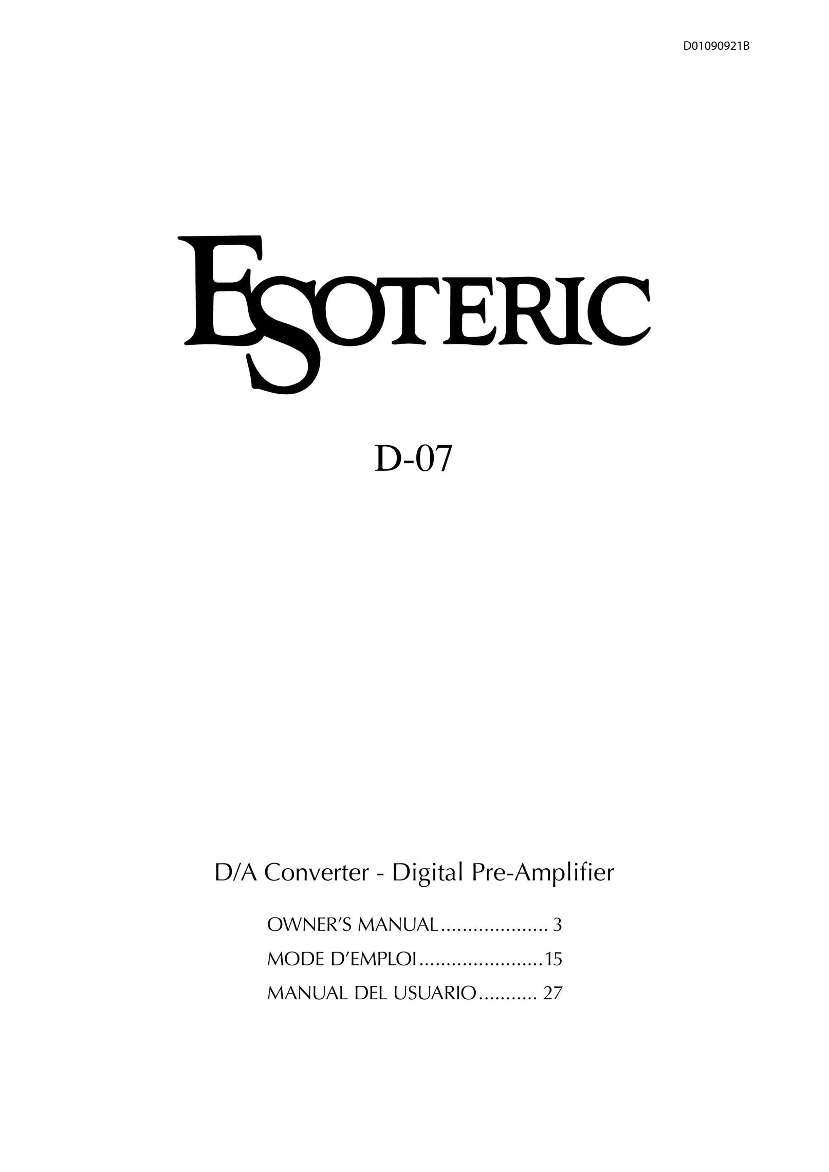Esoteric D-07 Stereo Amplifier User Manual