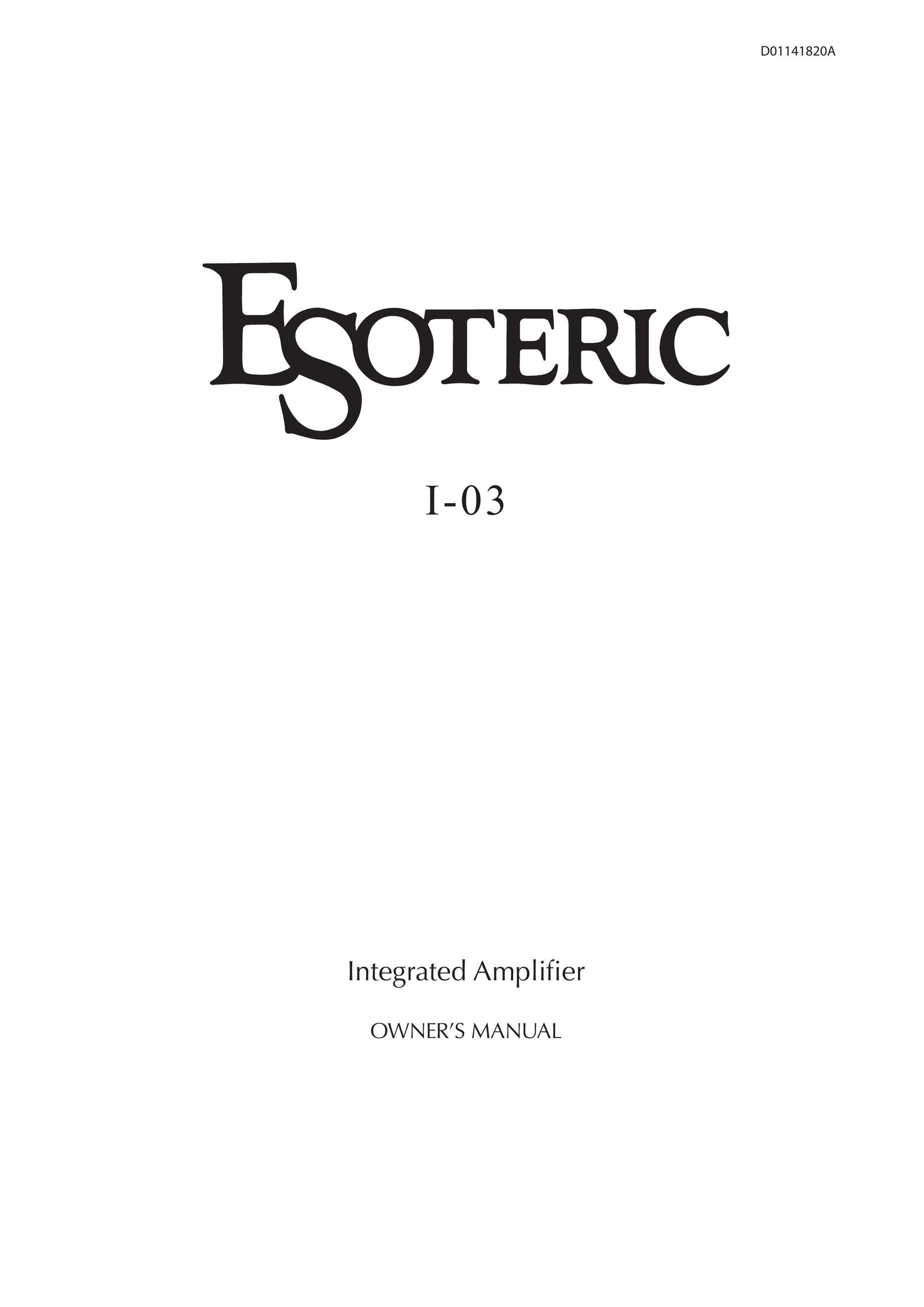 Esoteric I-03 Stereo Amplifier User Manual