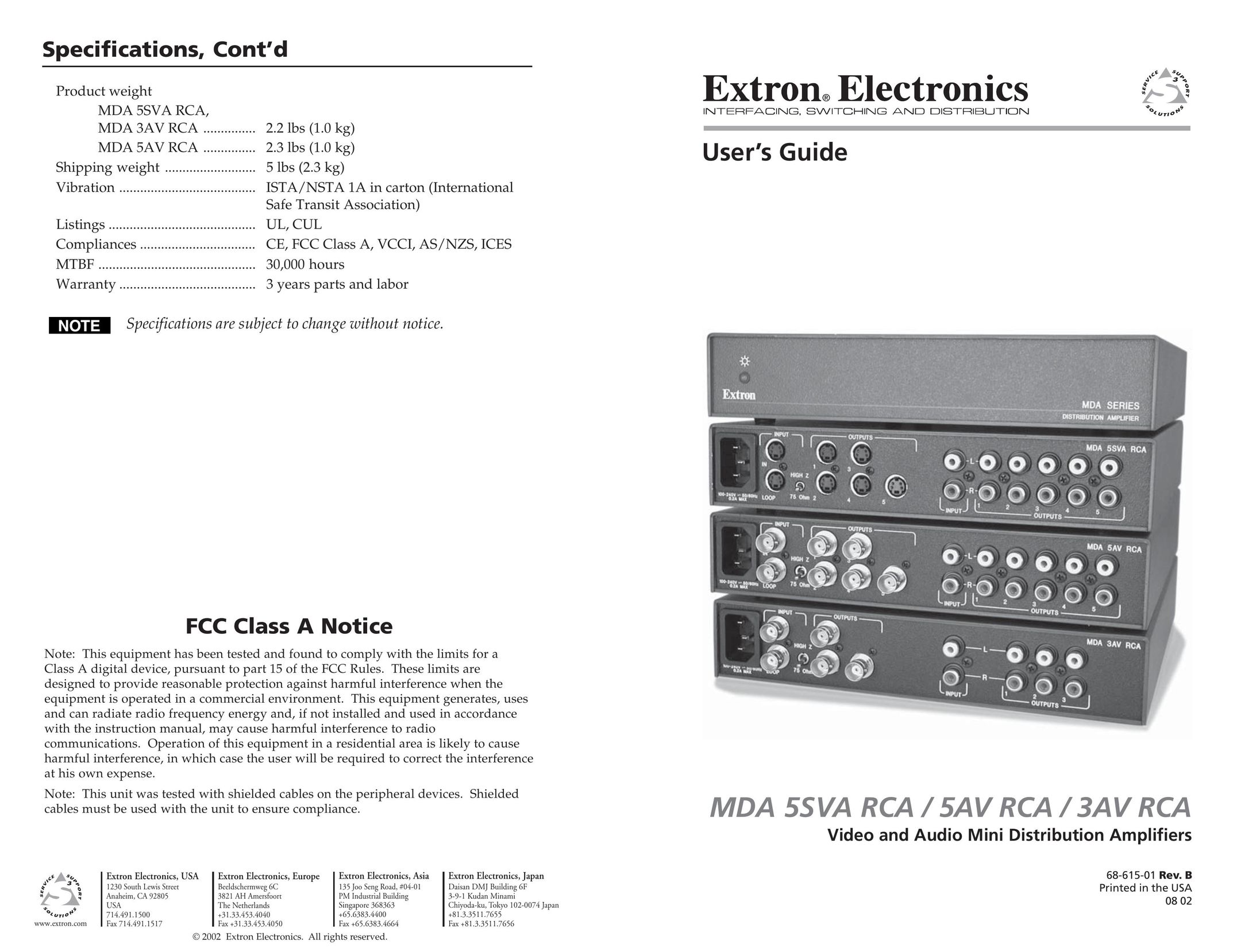 Extron electronic 3AV RCA Stereo Amplifier User Manual
